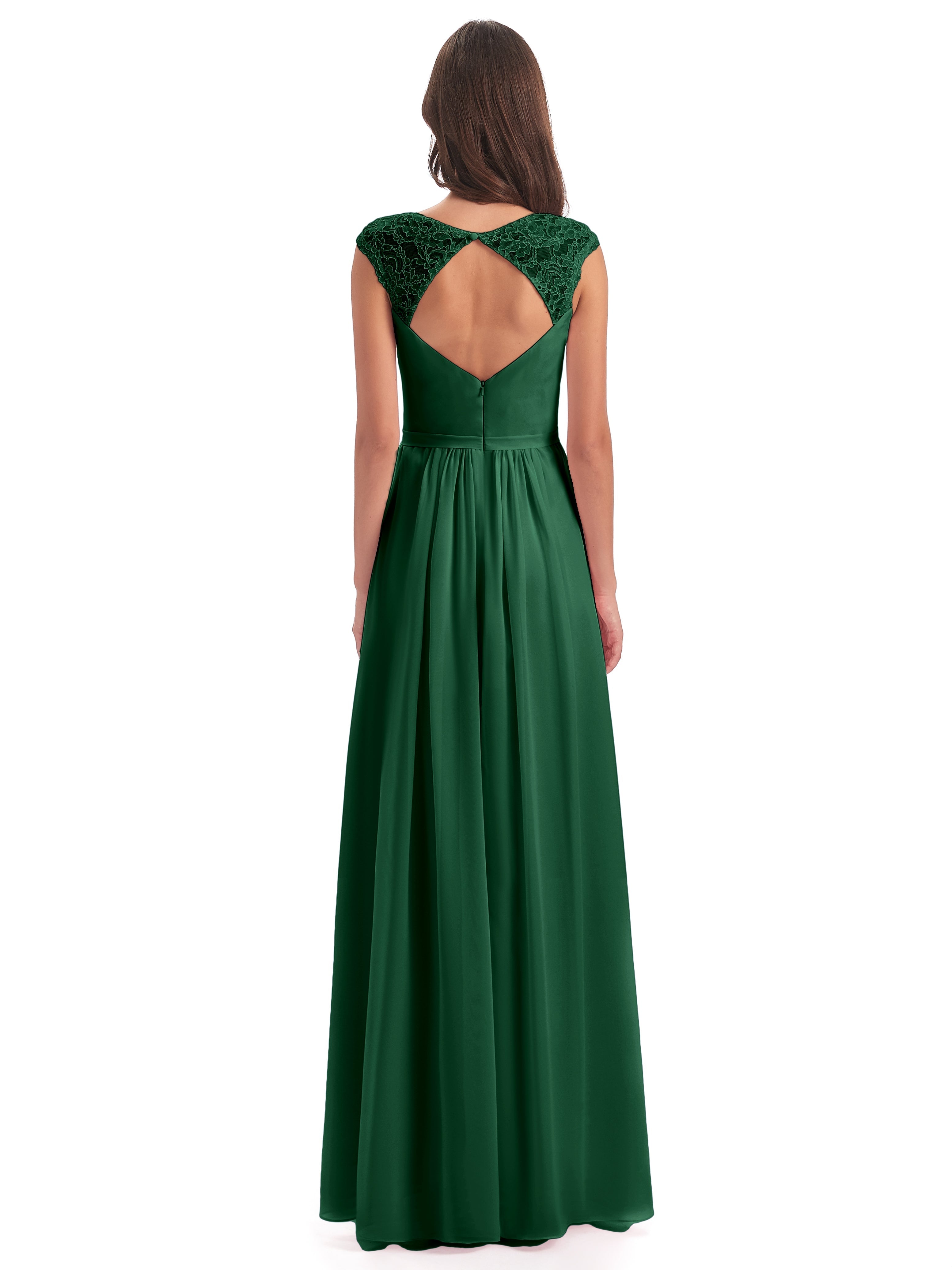 Demoiselle D'Honneur Vert Foncé Mancherons Dos Ouvert Mousseline Robes Demoiselle D'Honneur