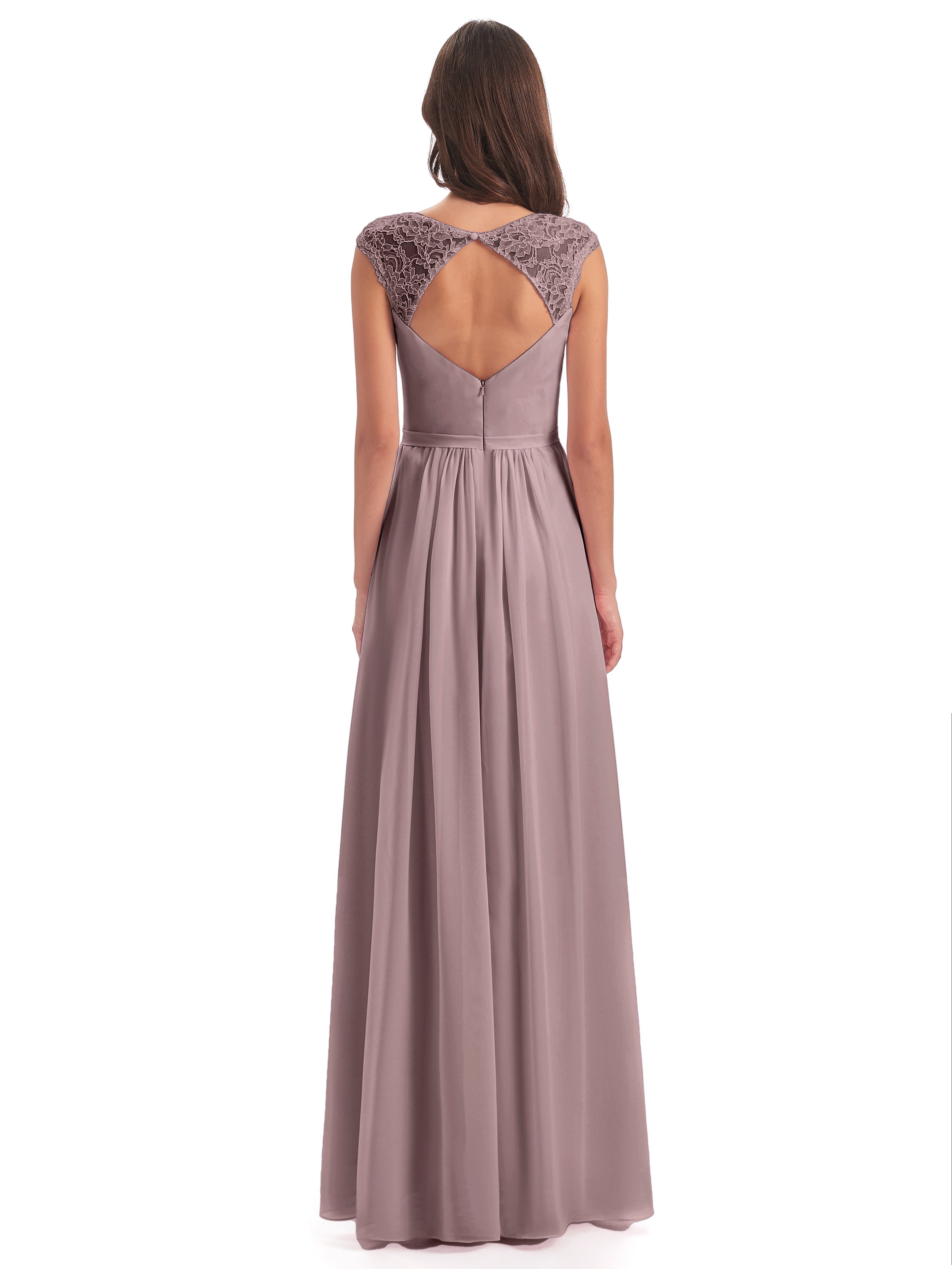 Robes De Demoiselle D'Honneur Vintage Mauve Mancherons Dos Ouvert Mousseline Robes Demoiselle D'Honneur