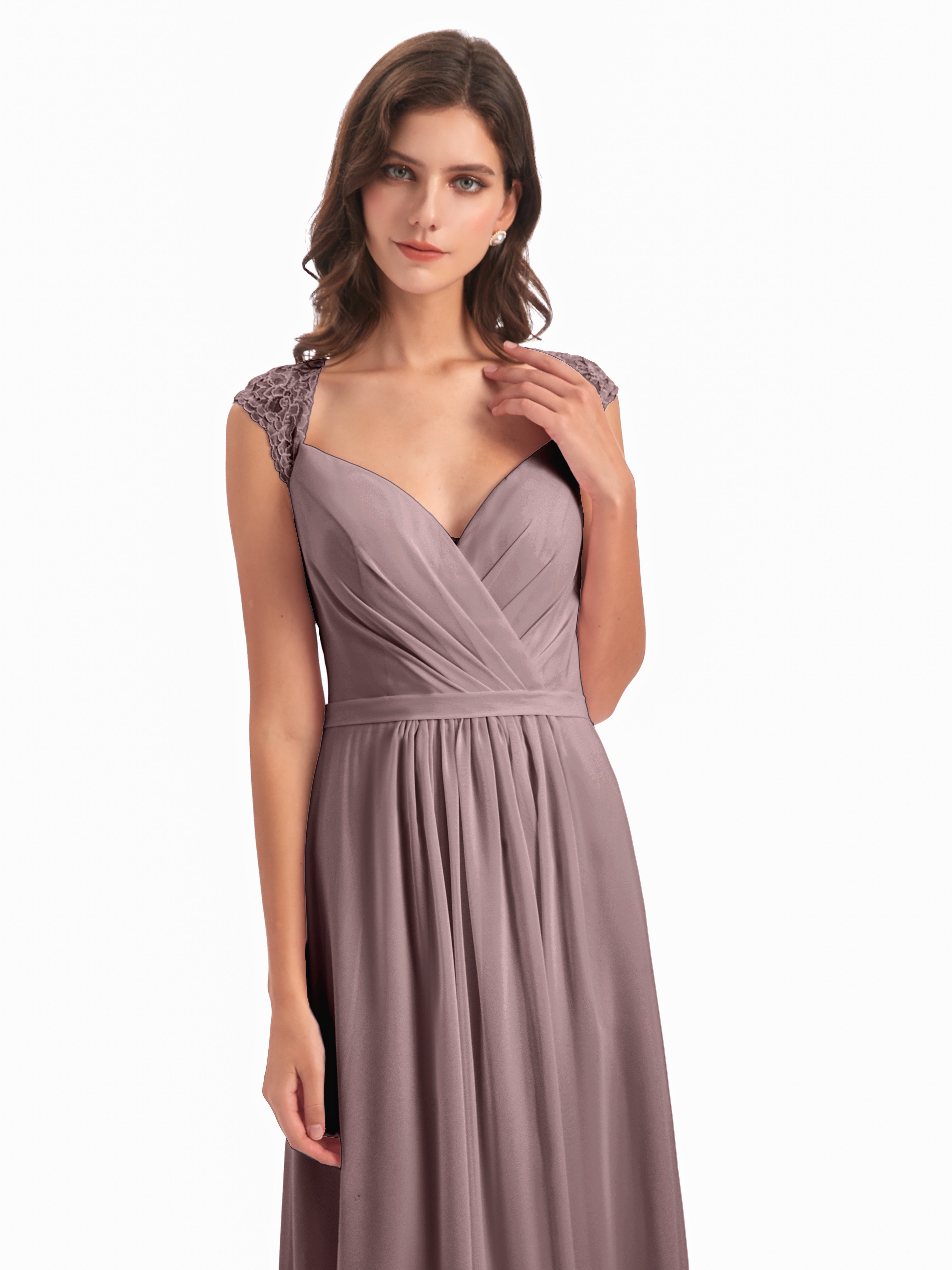 Robes De Demoiselle D'Honneur Vintage Mauve Mancherons Dos Ouvert Mousseline Robes Demoiselle D'Honneur