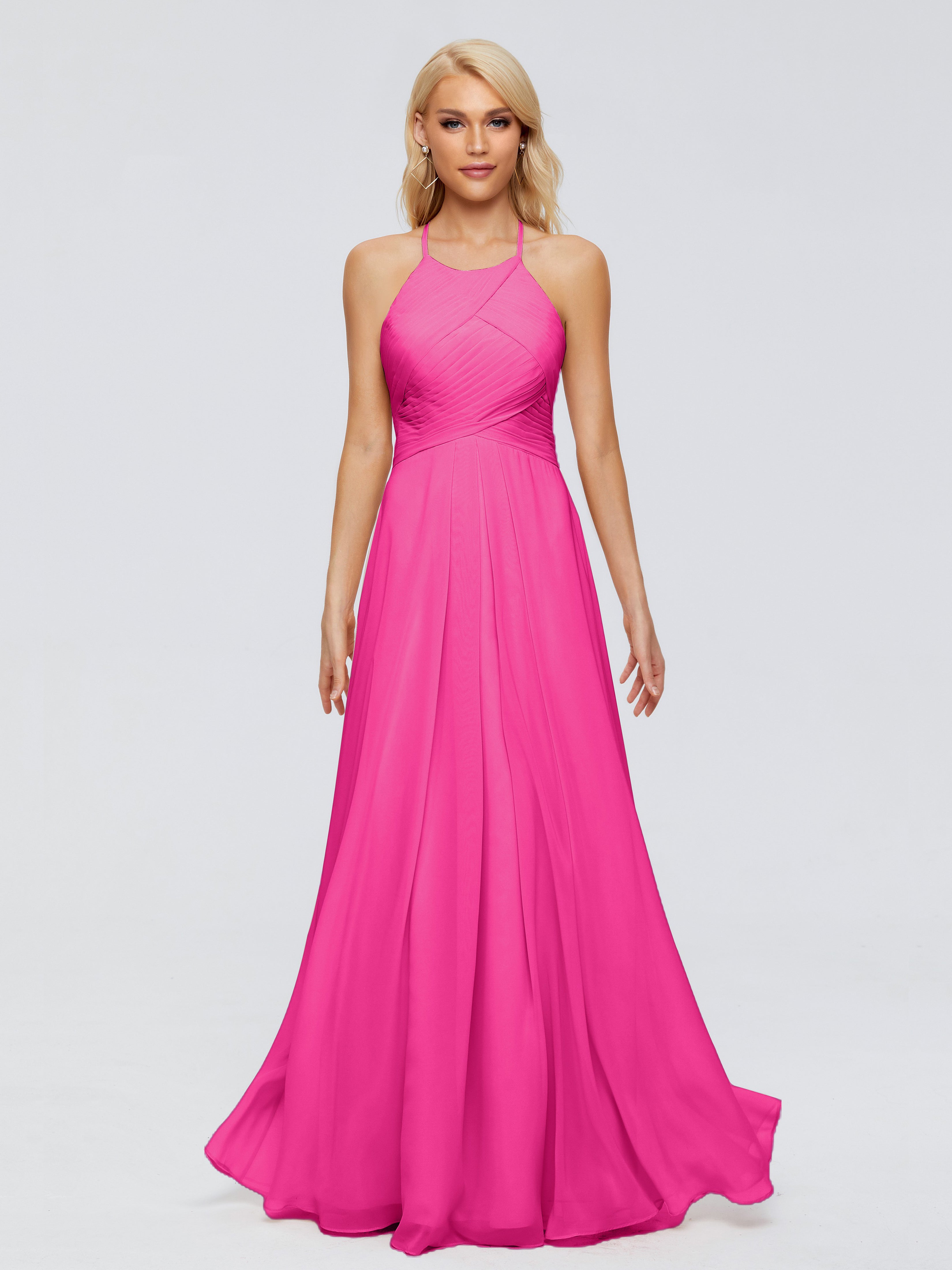 Robes De Demoiselle D'Honneur Rose Fuchsia Finley Trapèze Licou Mousseline Robes Demoiselle D'Honneur