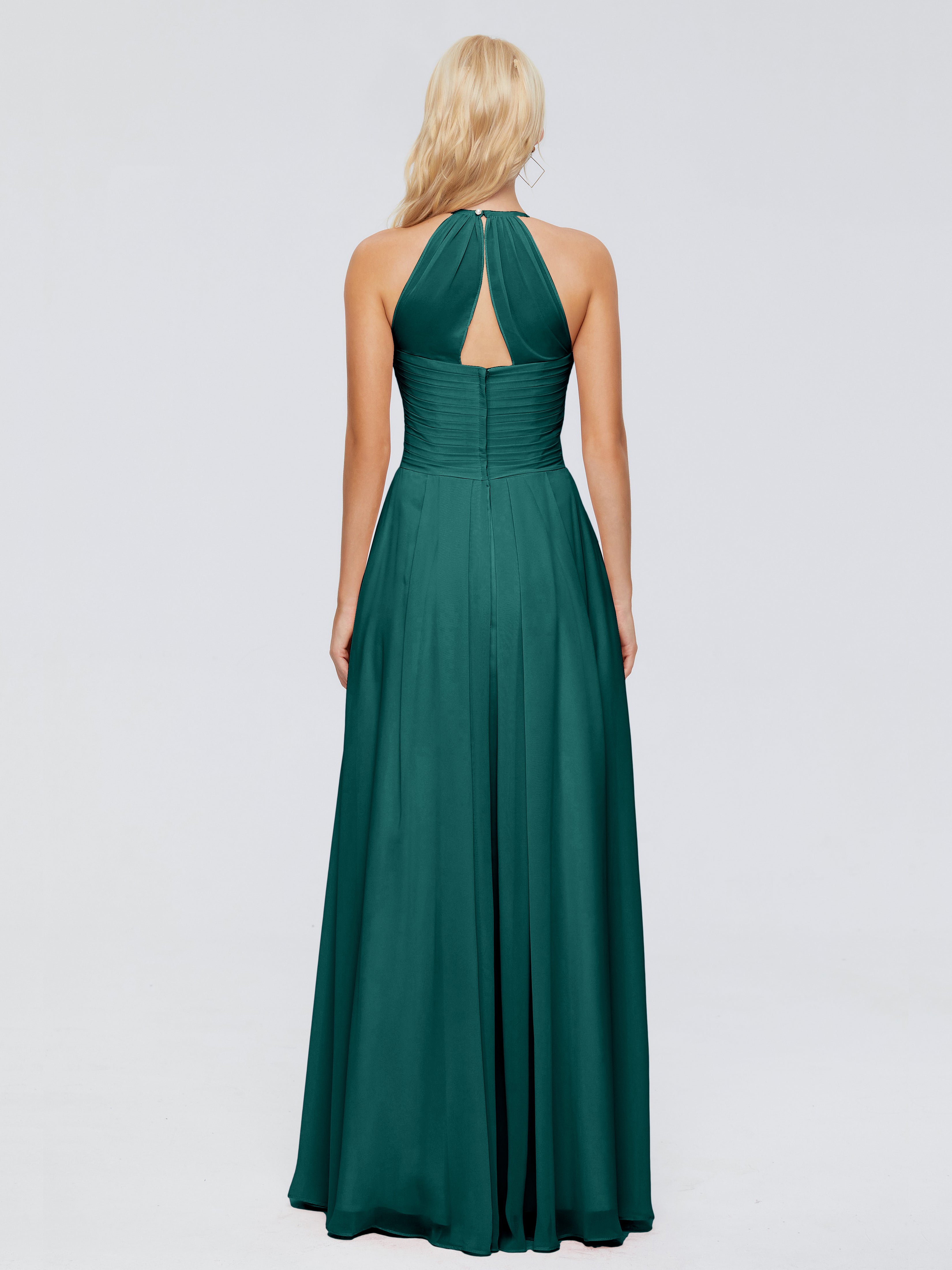 Robe De Demoiselle D'Honneur En Mousseline De Paon Finley Trapèze Licou Mousseline Robes Demoiselle D'Honneur