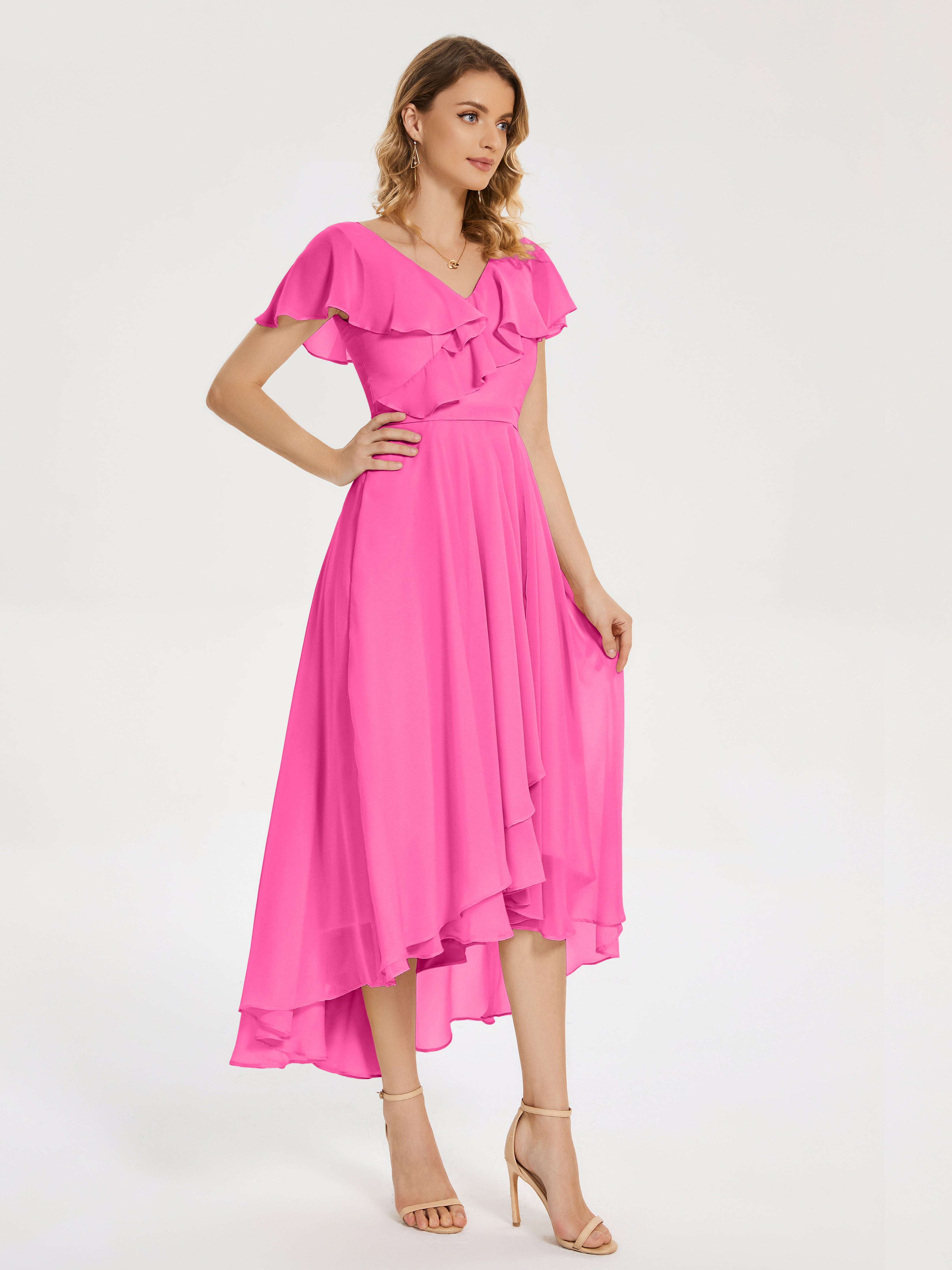 Robe Demoiselle D Honneur Azalée Col V Asymétrique Robes Demoiselle D'Honneur À Volants