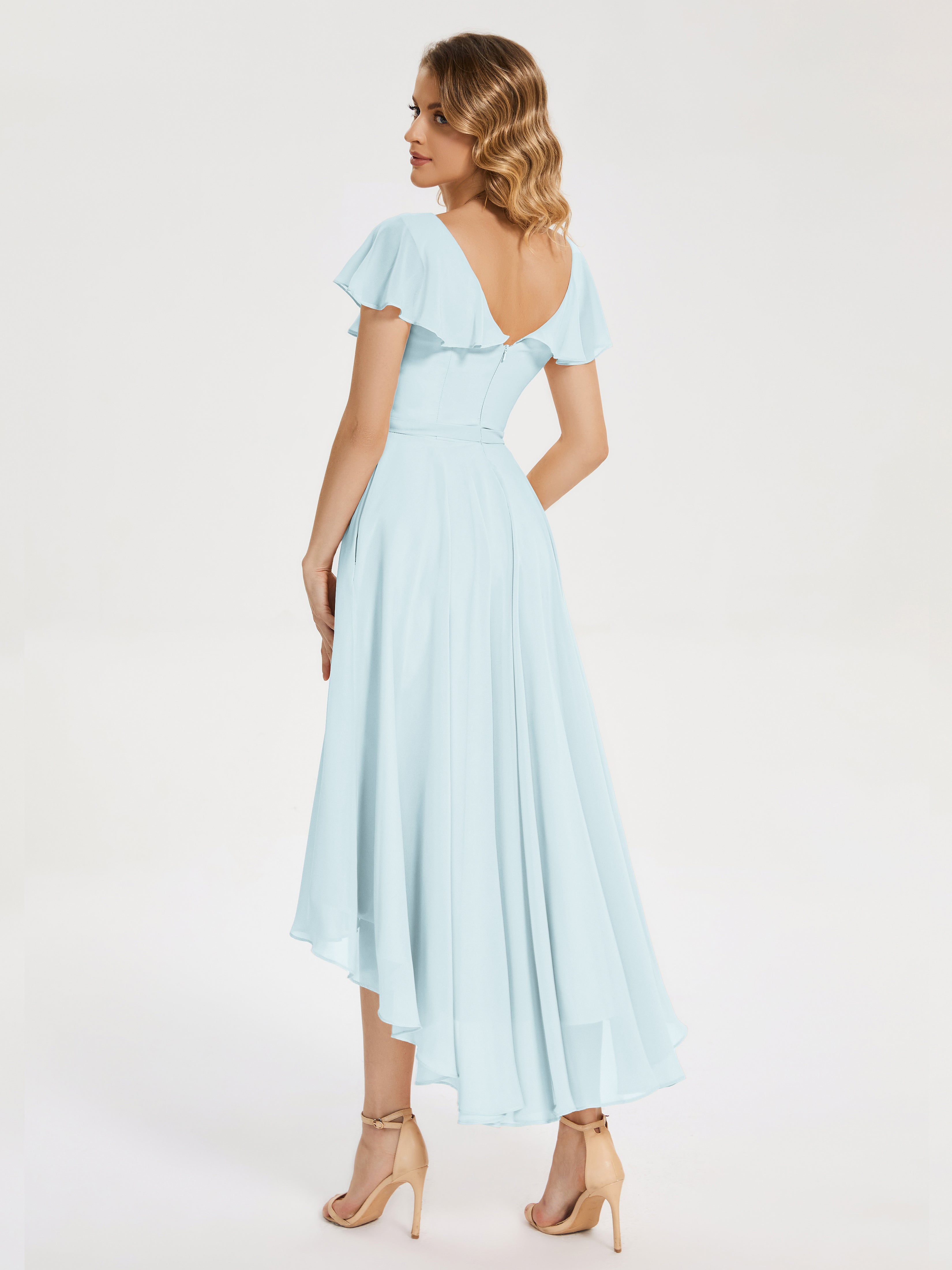 Robe De Demoiselle D'Honneur Brume Col V Asymétrique Robes Demoiselle D'Honneur À Volants