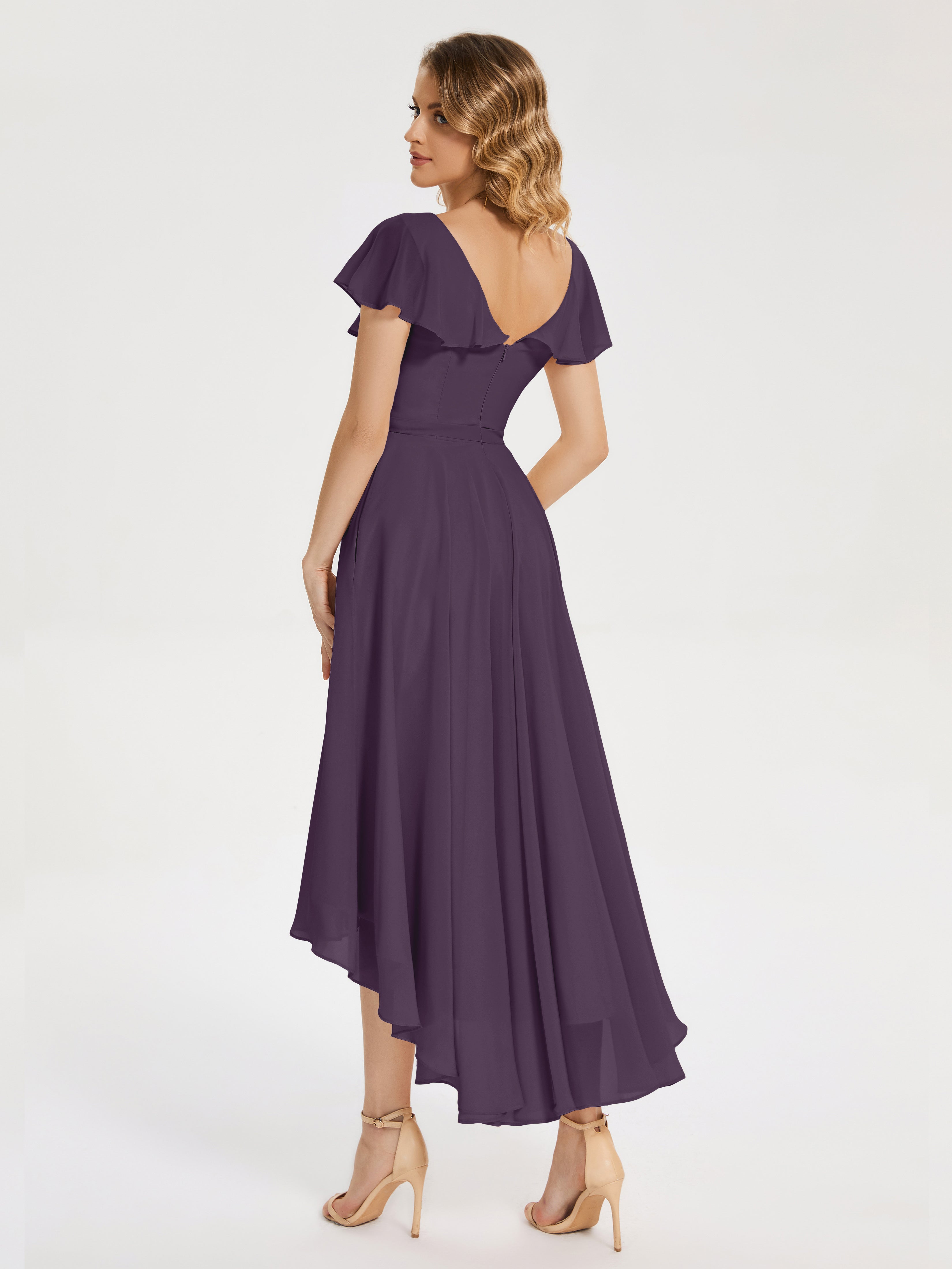 Robe Demoiselle D Honneur Plume Col V Asymétrique Robes Demoiselle D'Honneur À Volants