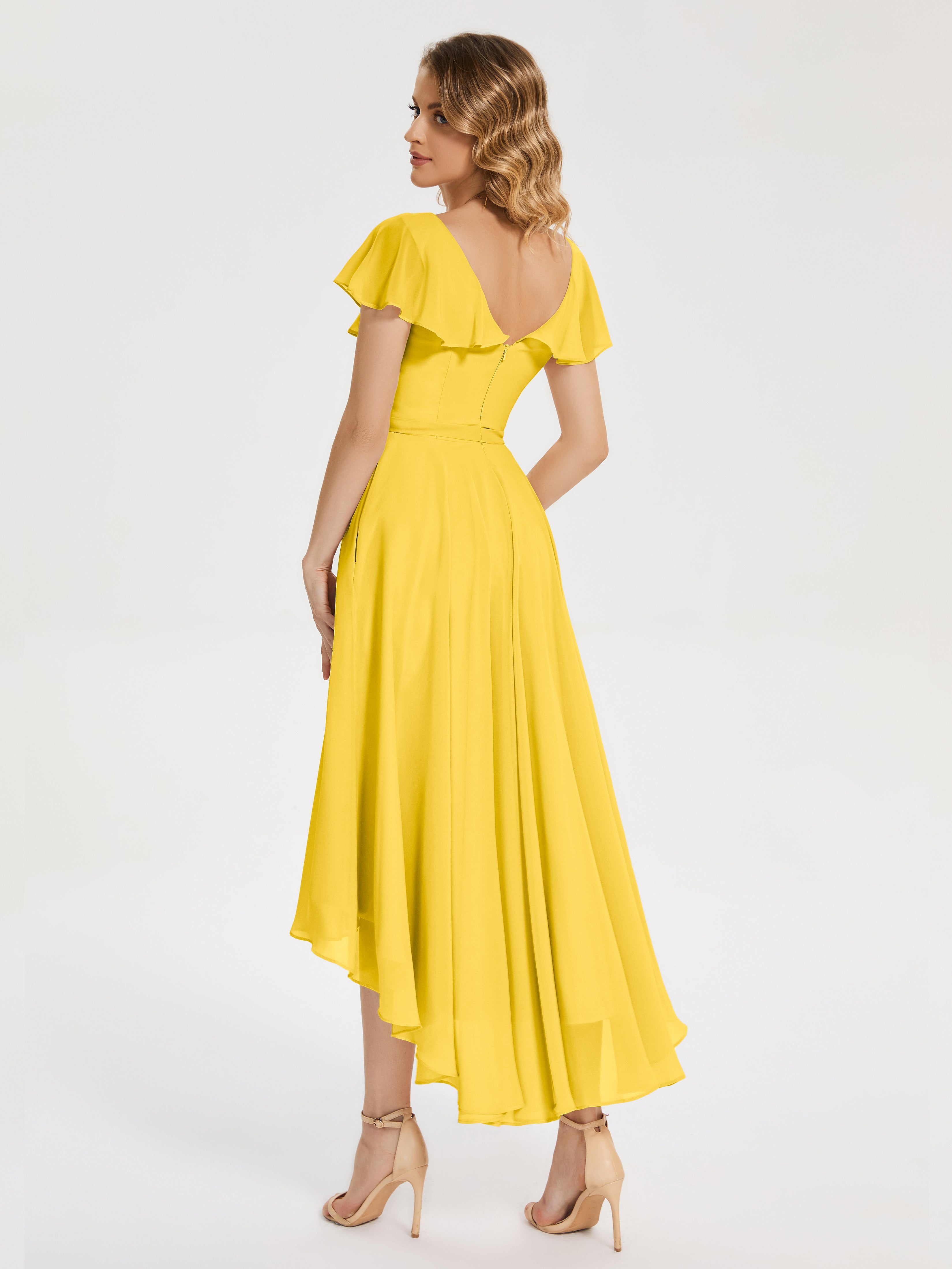 Robe De Demoiselle D'Honneur Souci Col V Asymétrique Robes Demoiselle D'Honneur À Volants
