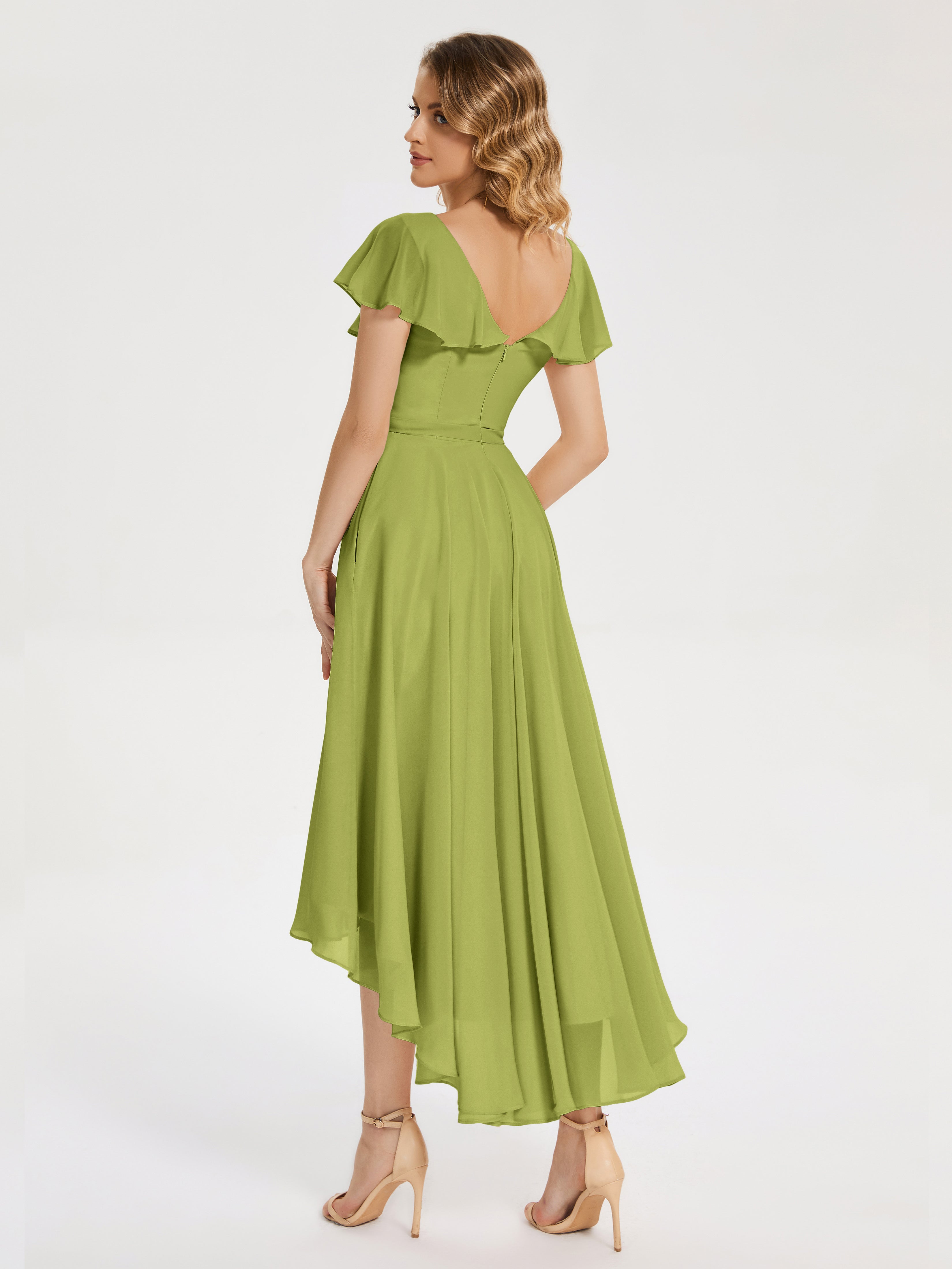 Robes De Demoiselle D'Honneur Trèfle Col V Asymétrique Robes Demoiselle D'Honneur À Volants