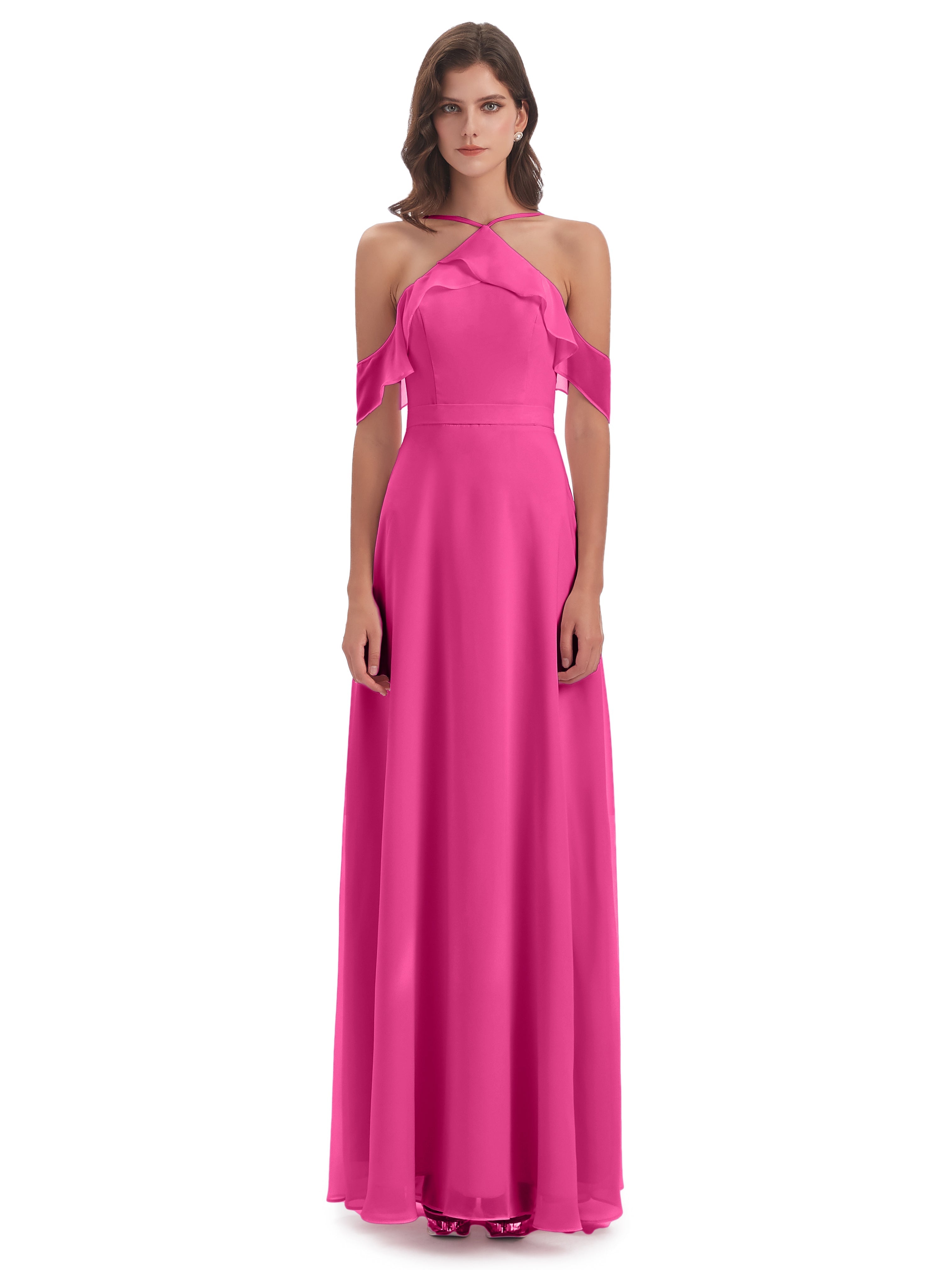 Robe Demoiselle D Honneur En Azalée Fourreau/Colonne Hors-La-Épaule Mousseline Robes Demoiselle D'Honneur