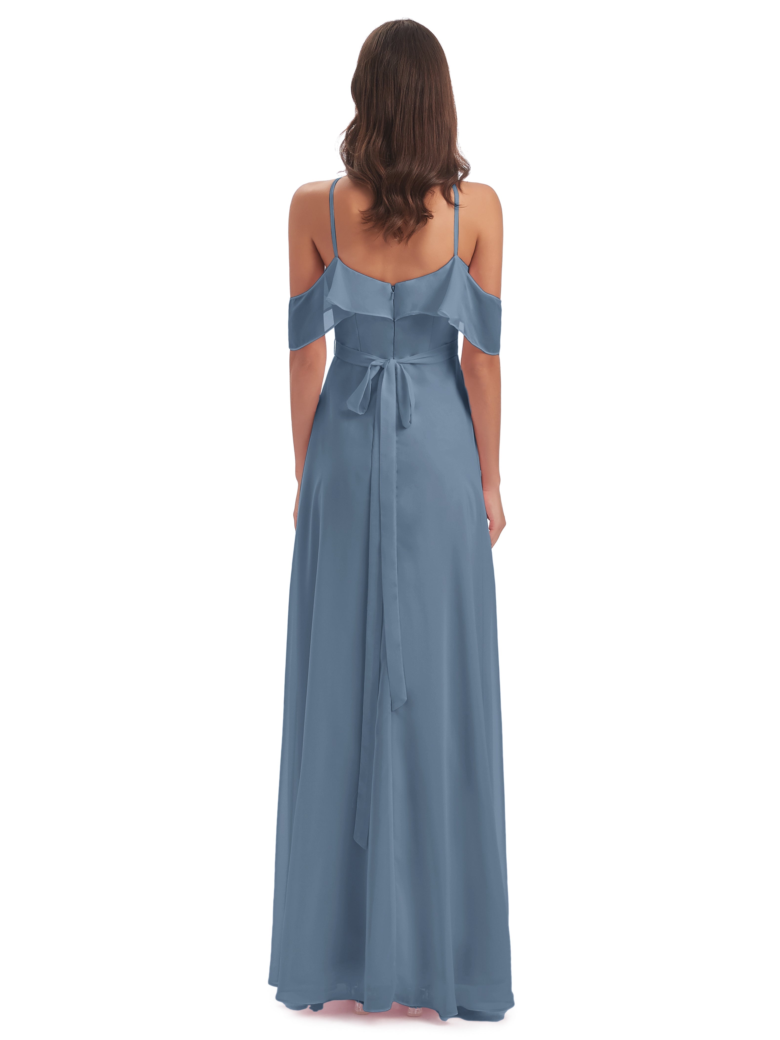 Robes De Demoiselle D'Honneur Bleu De Schiste Fourreau/Colonne Hors-La-Épaule Mousseline Robes Demoiselle D'Honneur