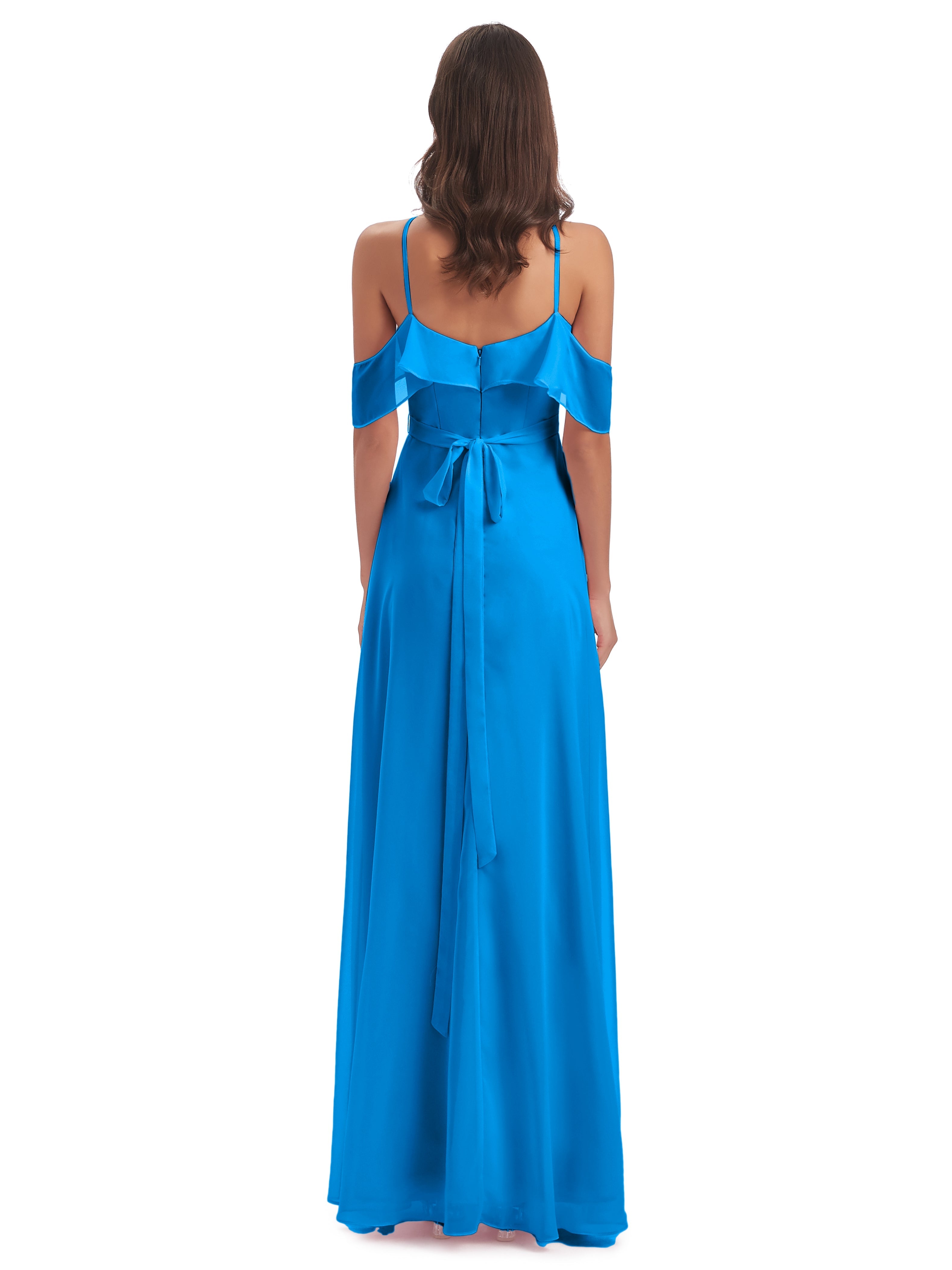 Robes De Demoiselle D'Honneur Bleu Océan Fourreau/Colonne Hors-La-Épaule Mousseline Robes Demoiselle D'Honneur