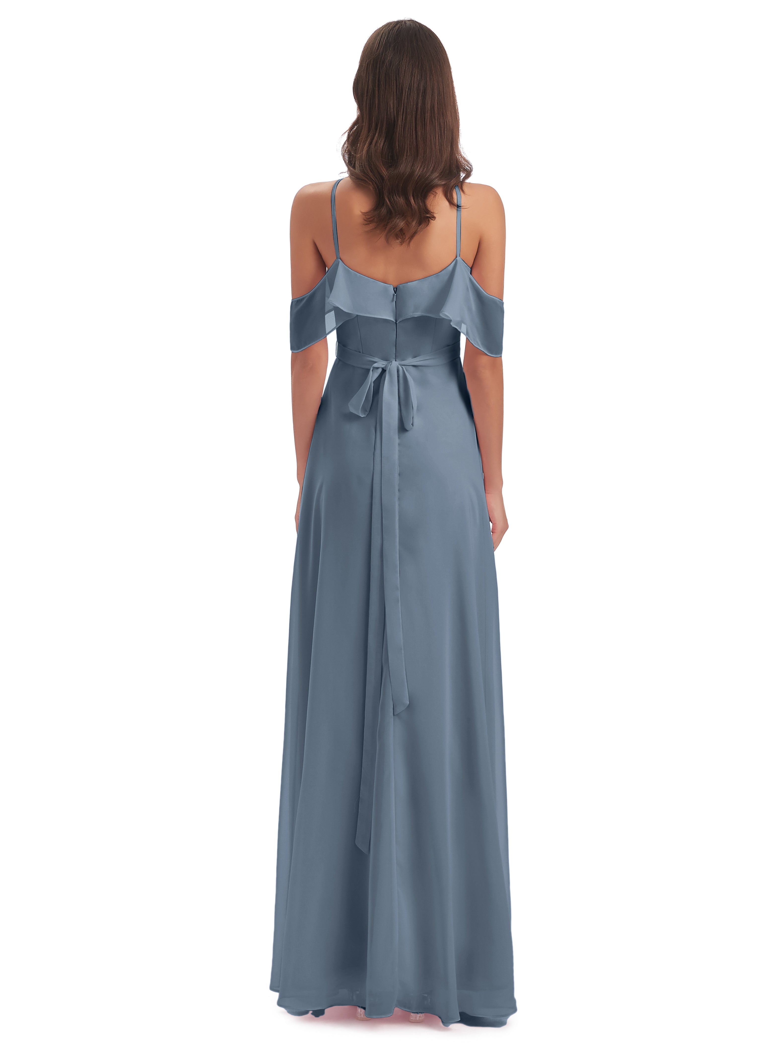 Robes De Demoiselle D'Honneur Bleu Gris Fourreau/Colonne Hors-La-Épaule Mousseline Robes Demoiselle D'Honneur