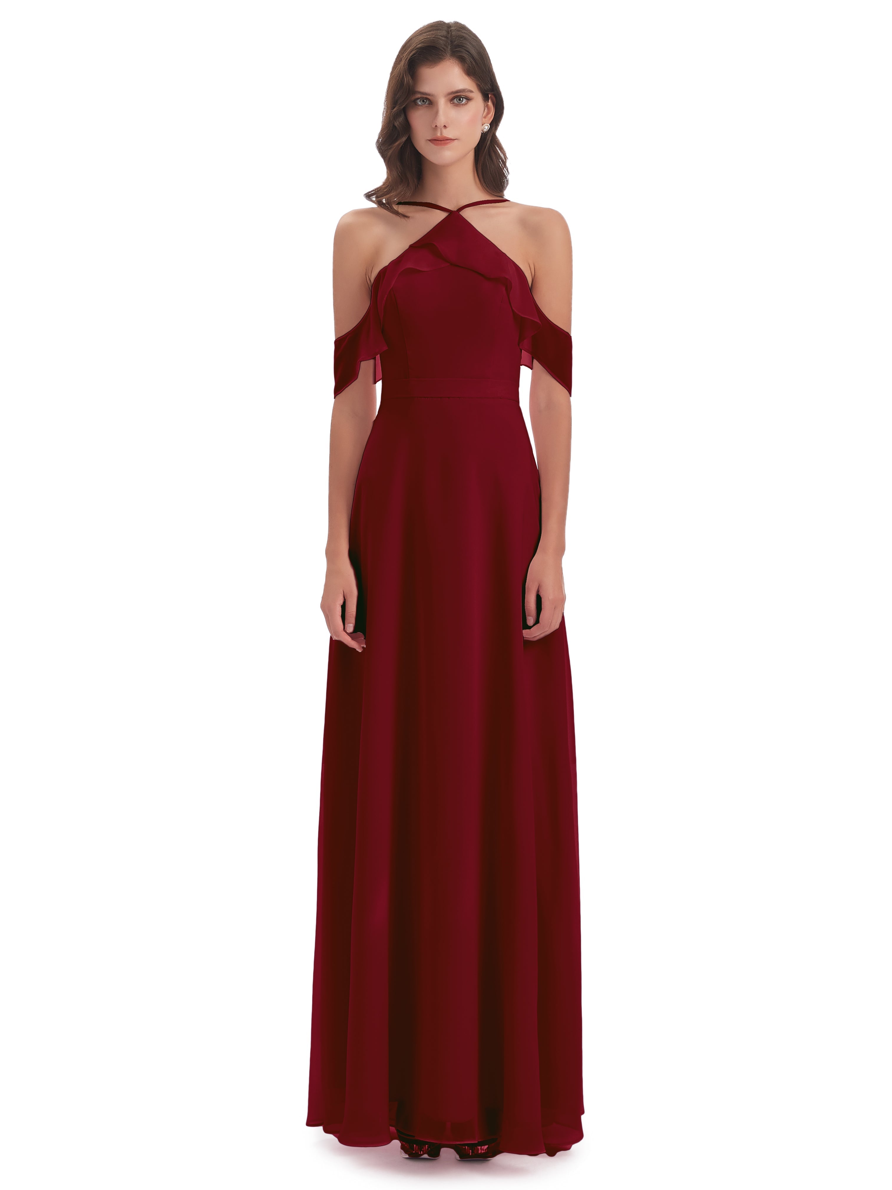 Robes De Demoiselle D'Honneur Rouge Bordeaux Fourreau/Colonne Hors-La-Épaule Mousseline Robes Demoiselle D'Honneur