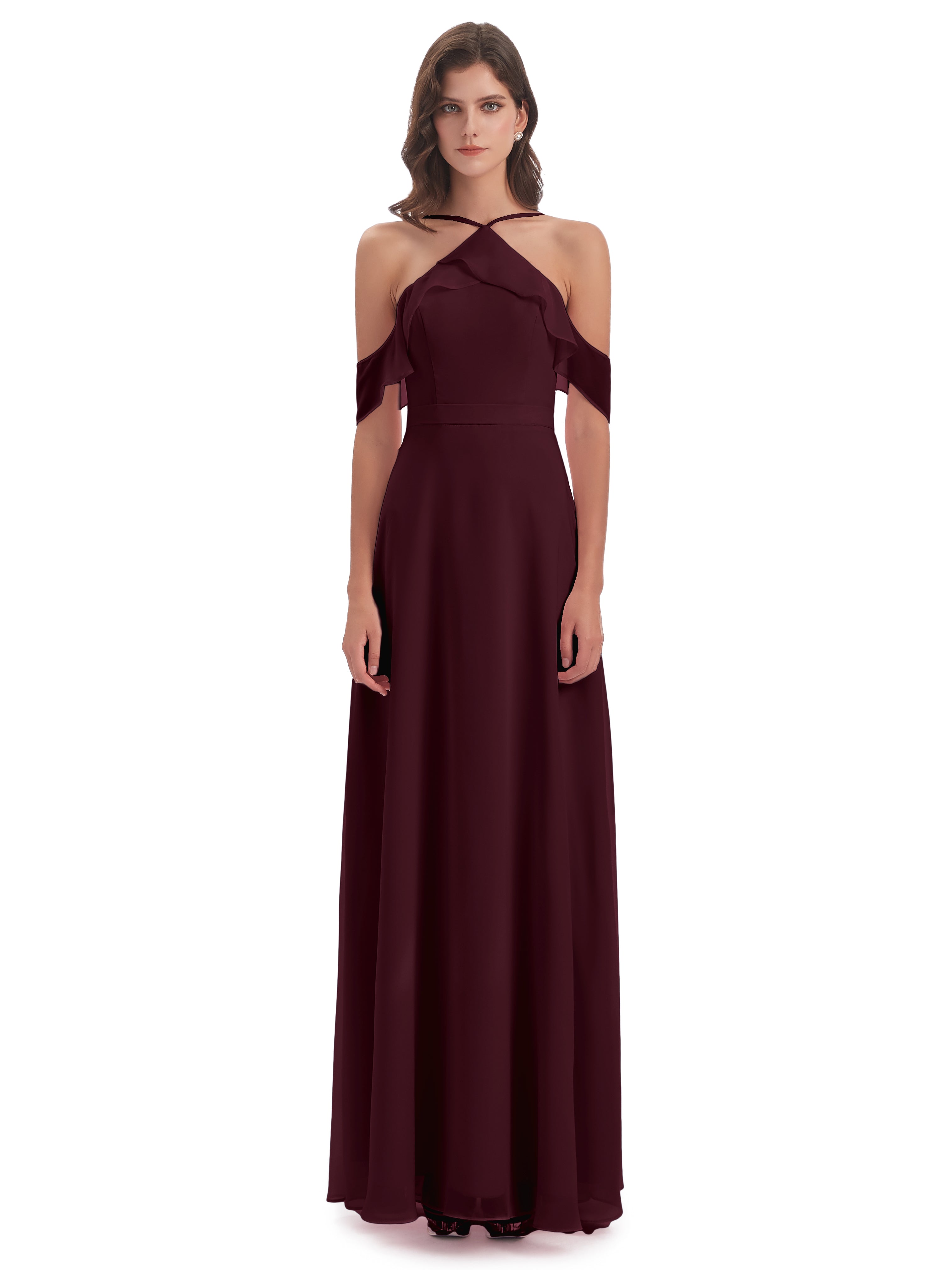 Robes De Demoiselle D'Honneur Cabernet Fourreau/Colonne Hors-La-Épaule Mousseline Robes Demoiselle D'Honneur