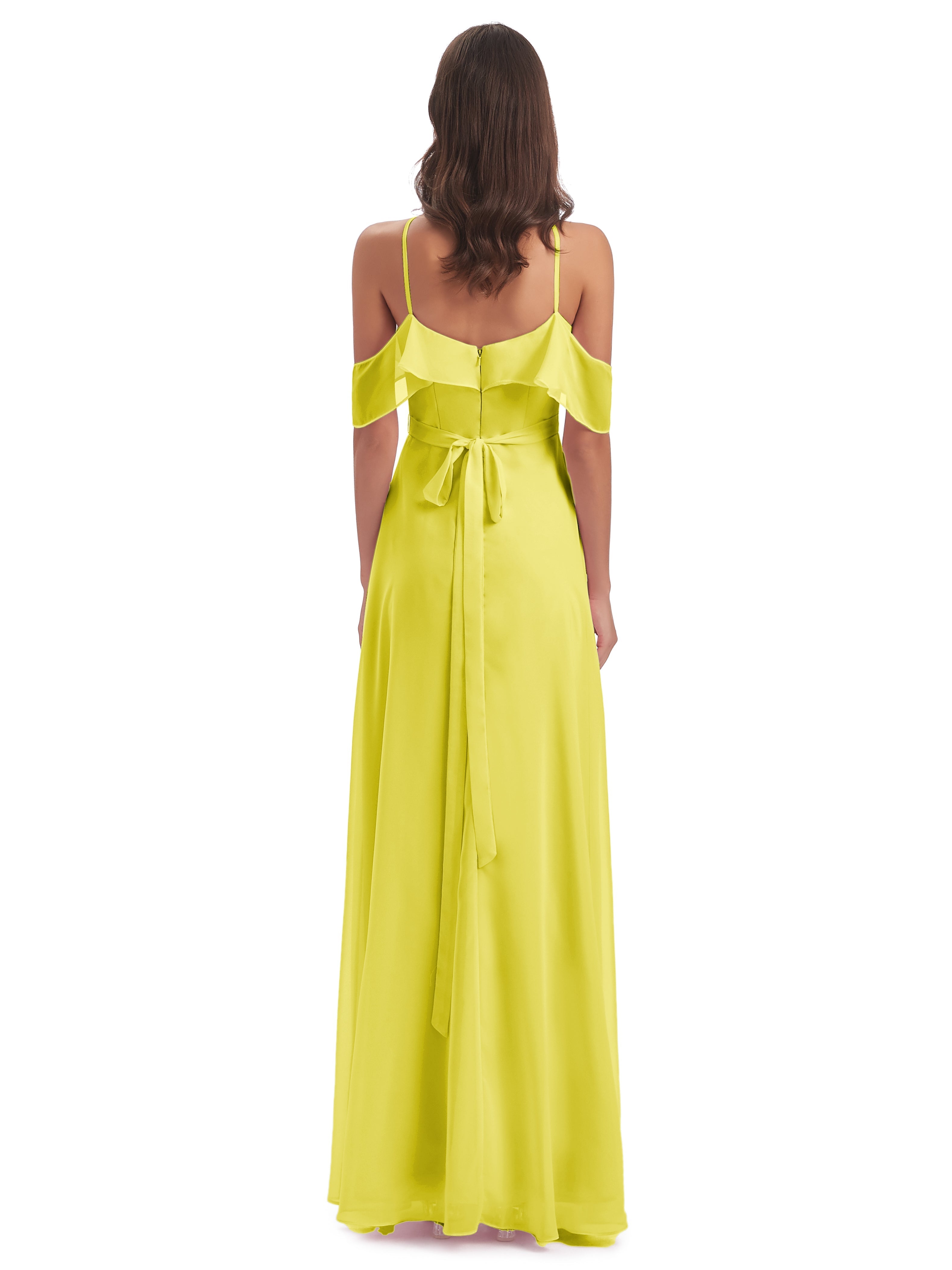 Robes De Demoiselle D'Honneur Citron Fourreau/Colonne Hors-La-Épaule Mousseline Robes Demoiselle D'Honneur