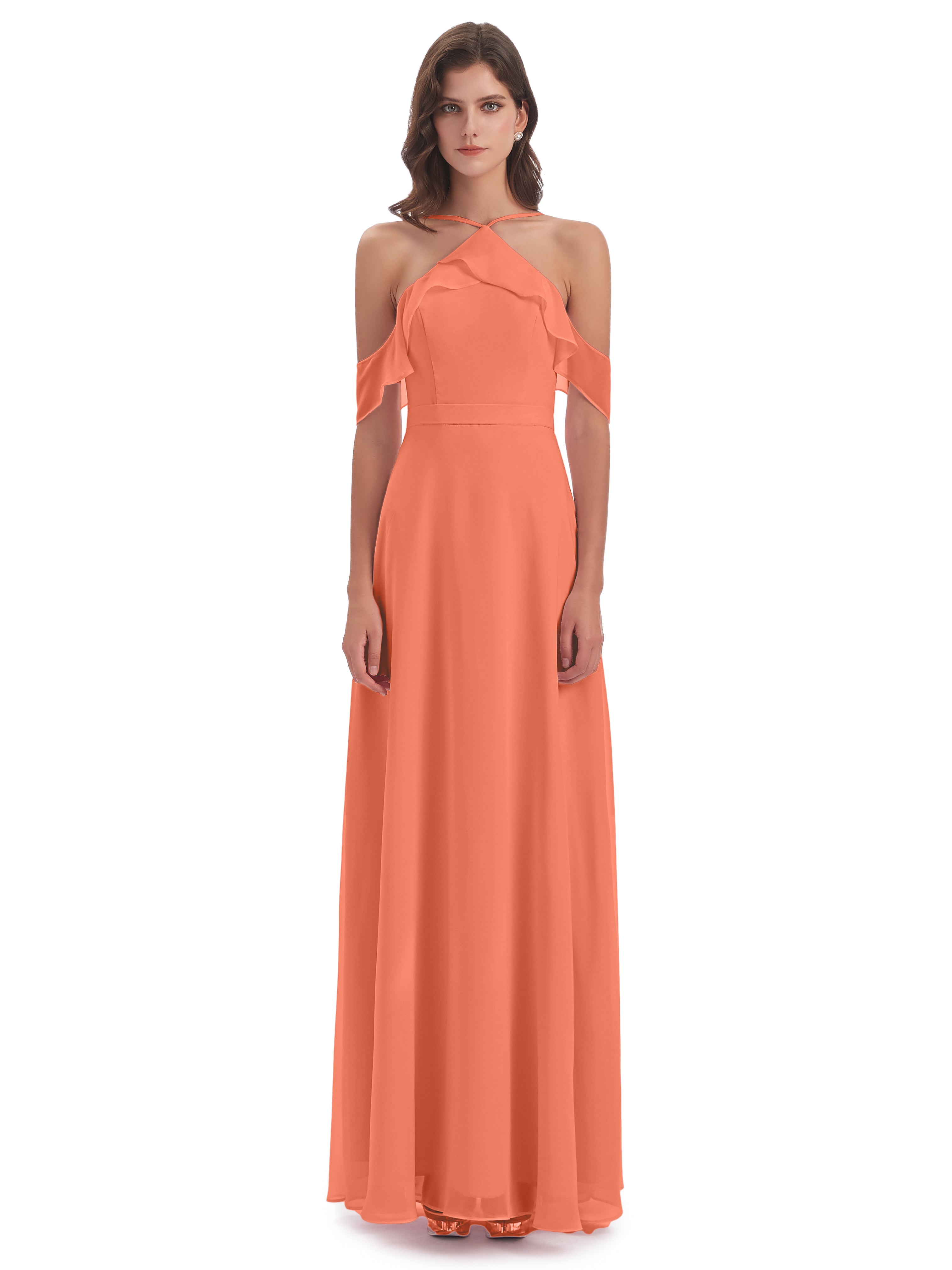 Robes De Demoiselle D'Honneur Coucher De Soleil Fourreau/Colonne Hors-La-Épaule Mousseline Robes Demoiselle D'Honneur