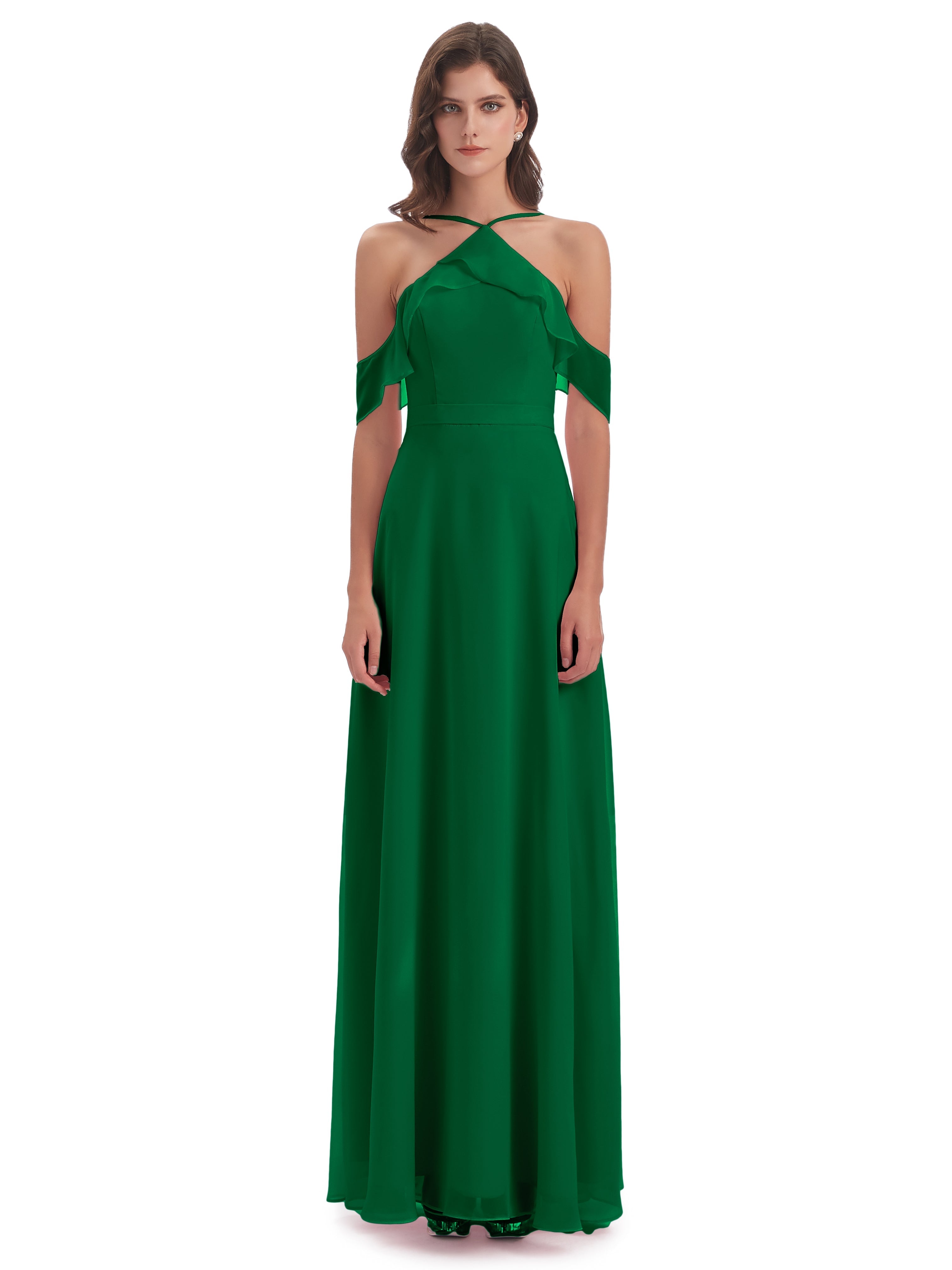 Robes De Demoiselle D'Honneur Vert Émeraude Foncé Fourreau/Colonne Hors-La-Épaule Mousseline Robes Demoiselle D'Honneur