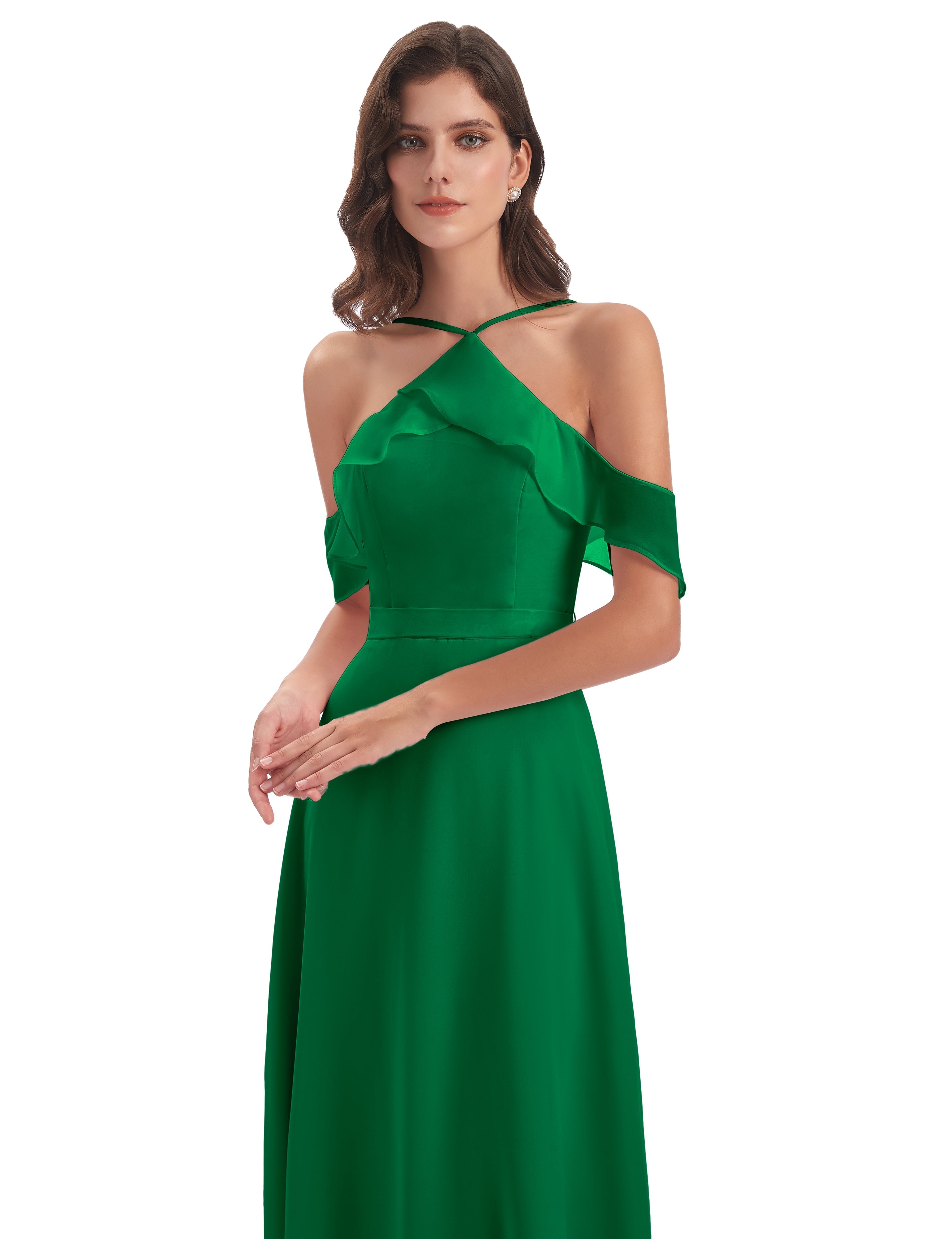 Robes De Demoiselle D'Honneur Vert Émeraude Foncé Fourreau/Colonne Hors-La-Épaule Mousseline Robes Demoiselle D'Honneur