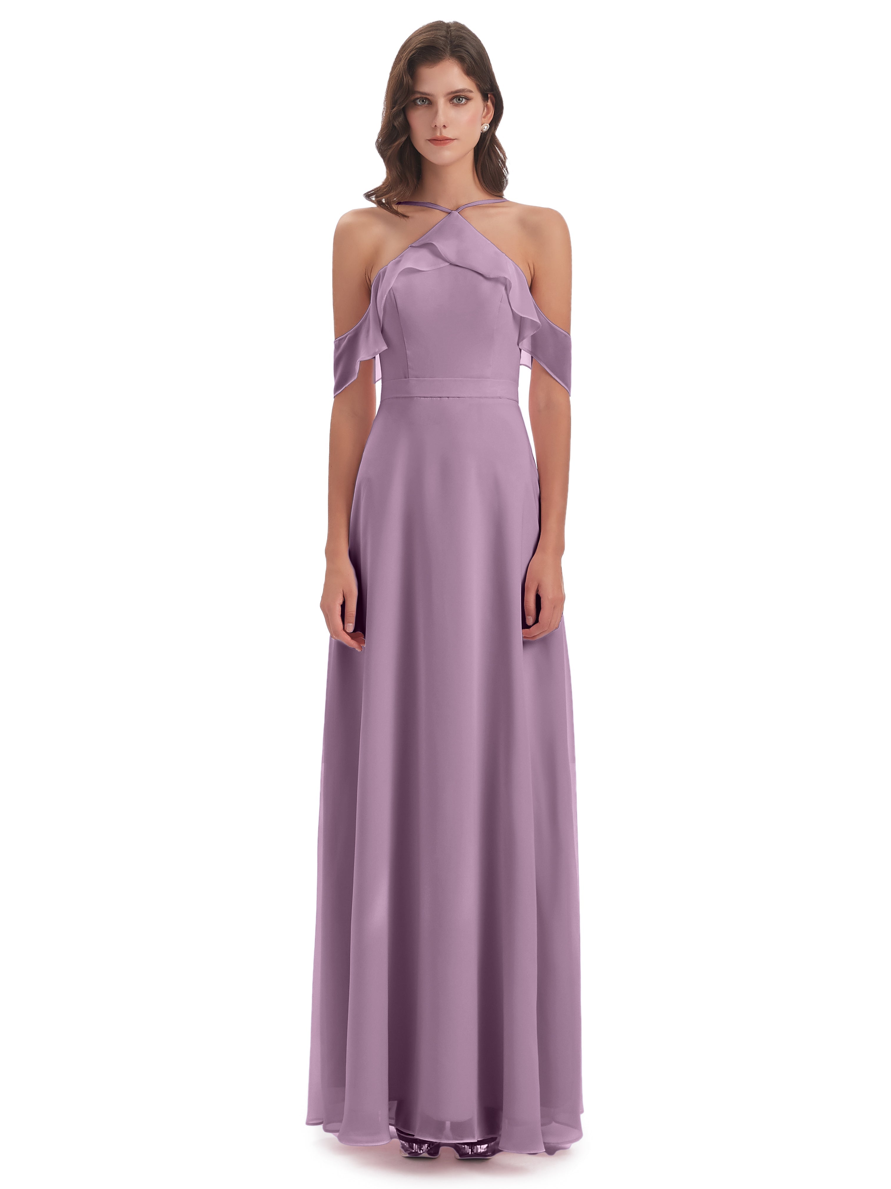 Robes De Demoiselle D'Honneur Glycine Fourreau/Colonne Hors-La-Épaule Mousseline Robes Demoiselle D'Honneur