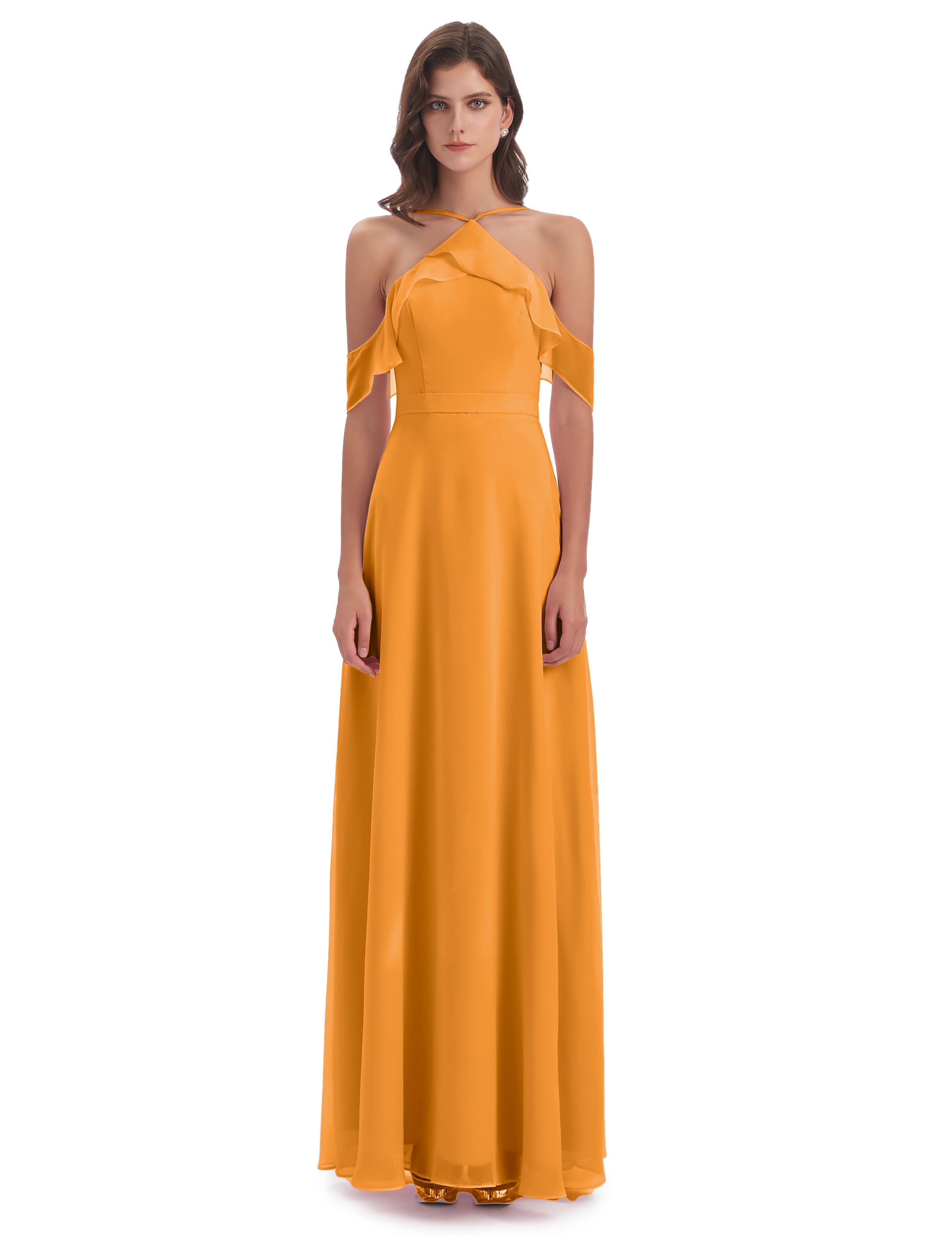 Robes De Demoiselle D'Honneur Mandarine Fourreau/Colonne Hors-La-Épaule Mousseline Robes Demoiselle D'Honneur