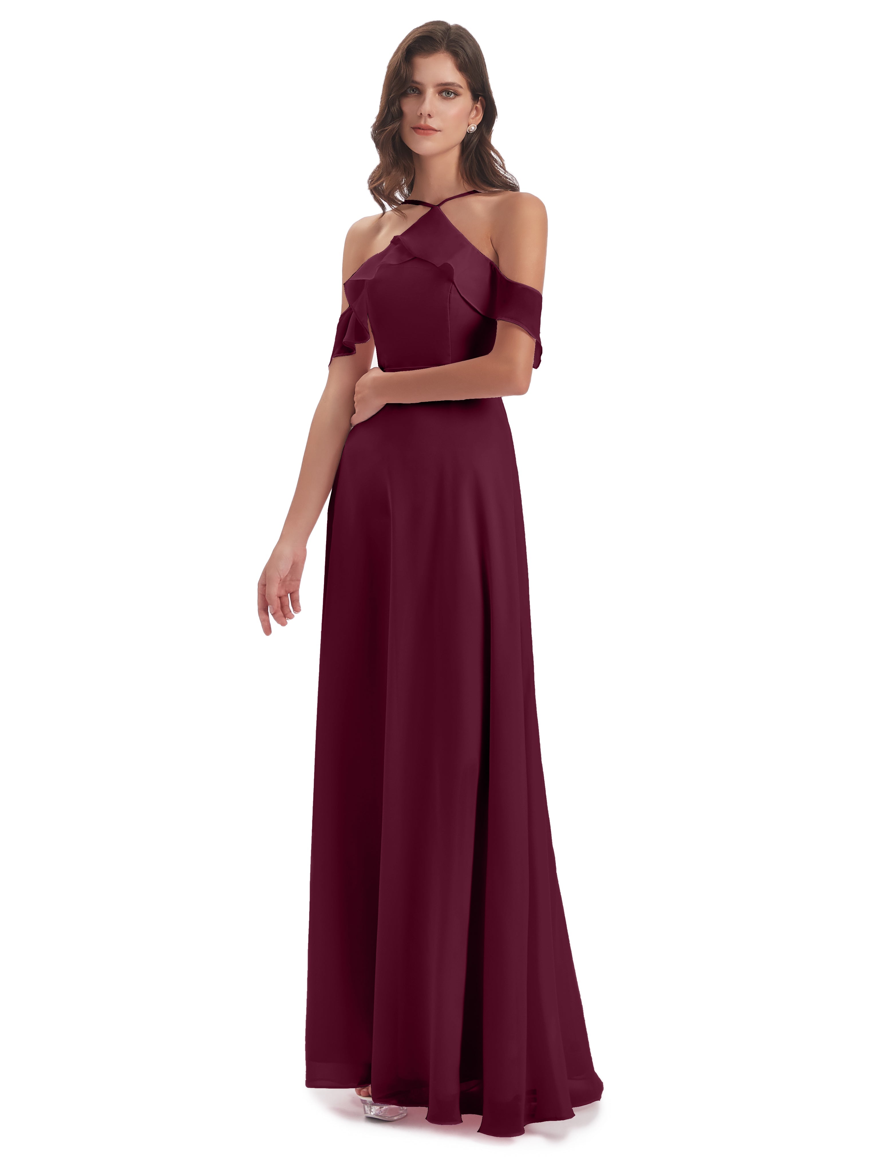 Robes De Demoiselle D'Honneur Mûre Fourreau/Colonne Hors-La-Épaule Mousseline Robes Demoiselle D'Honneur