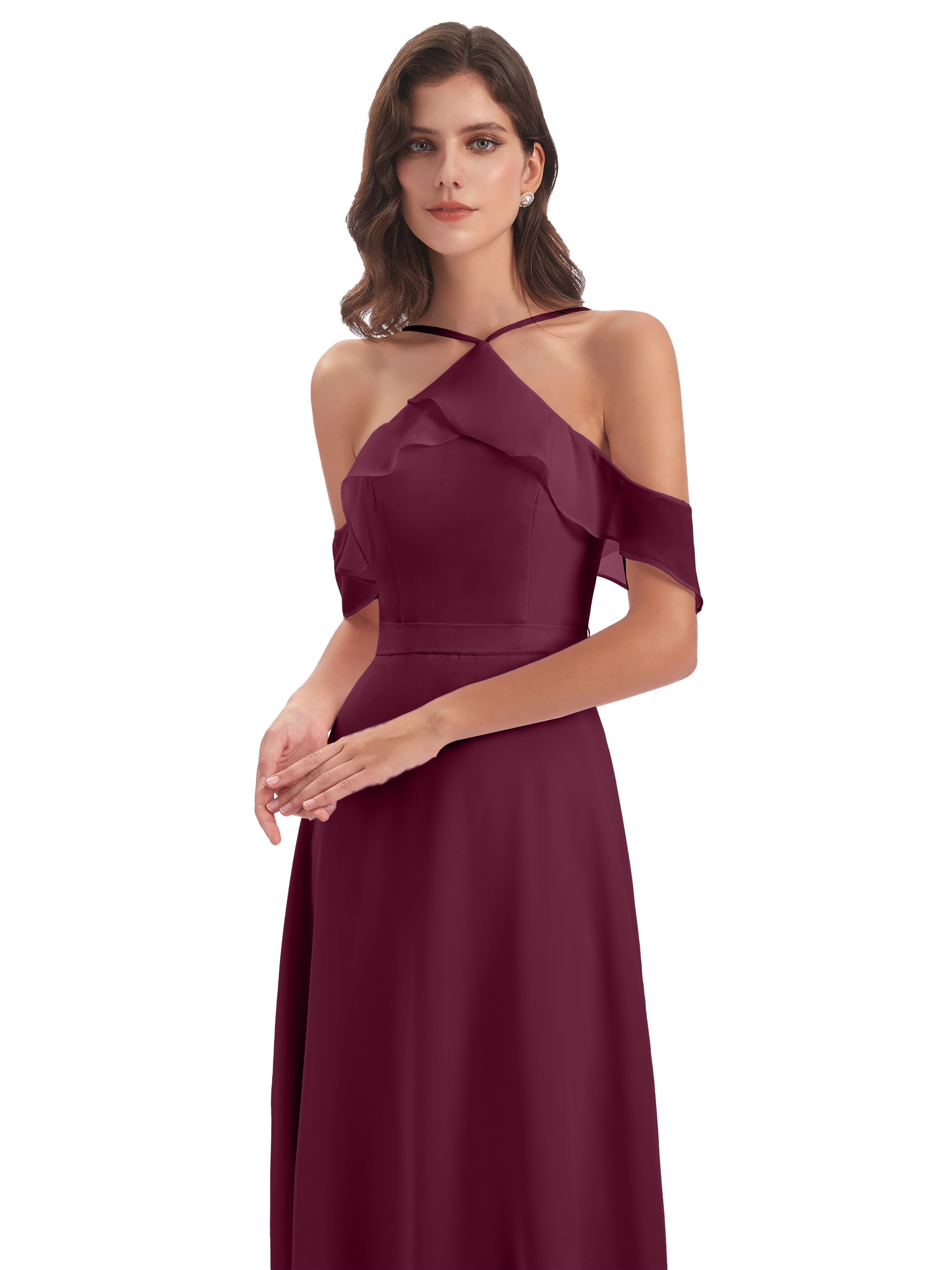 Robes De Demoiselle D'Honneur Mûre Fourreau/Colonne Hors-La-Épaule Mousseline Robes Demoiselle D'Honneur