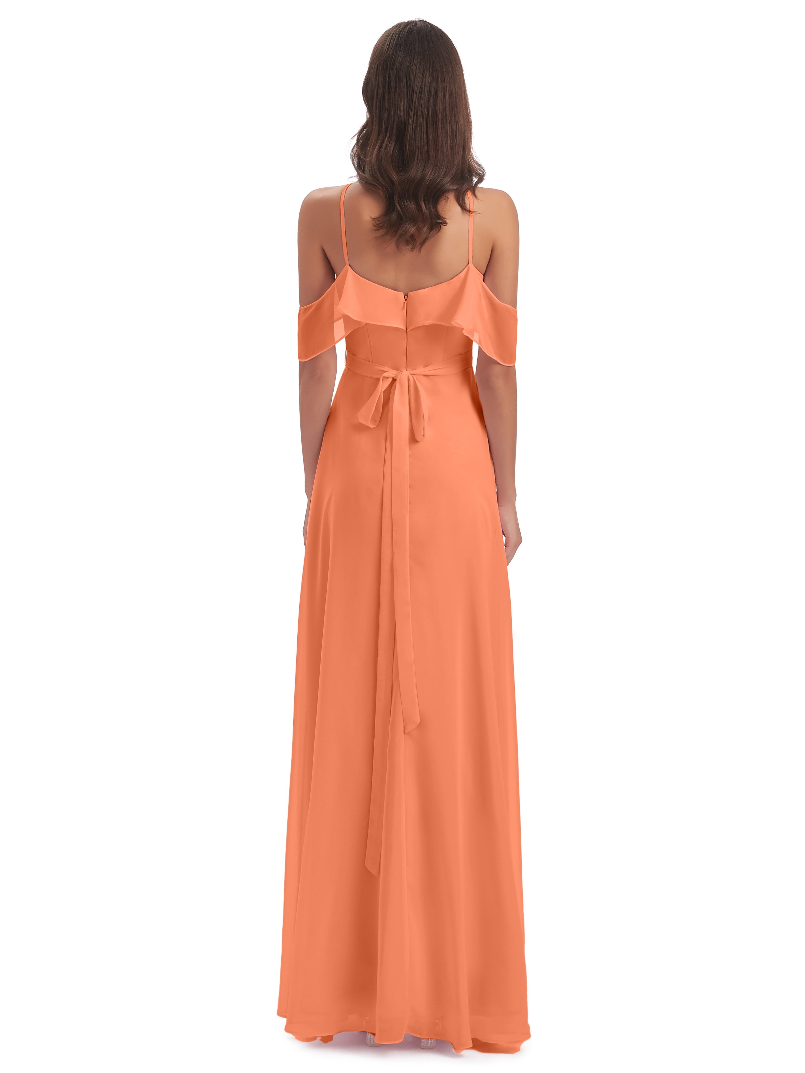 Robes De Demoiselle D'Honneur Papaye Fourreau/Colonne Hors-La-Épaule Mousseline Robes Demoiselle D'Honneur