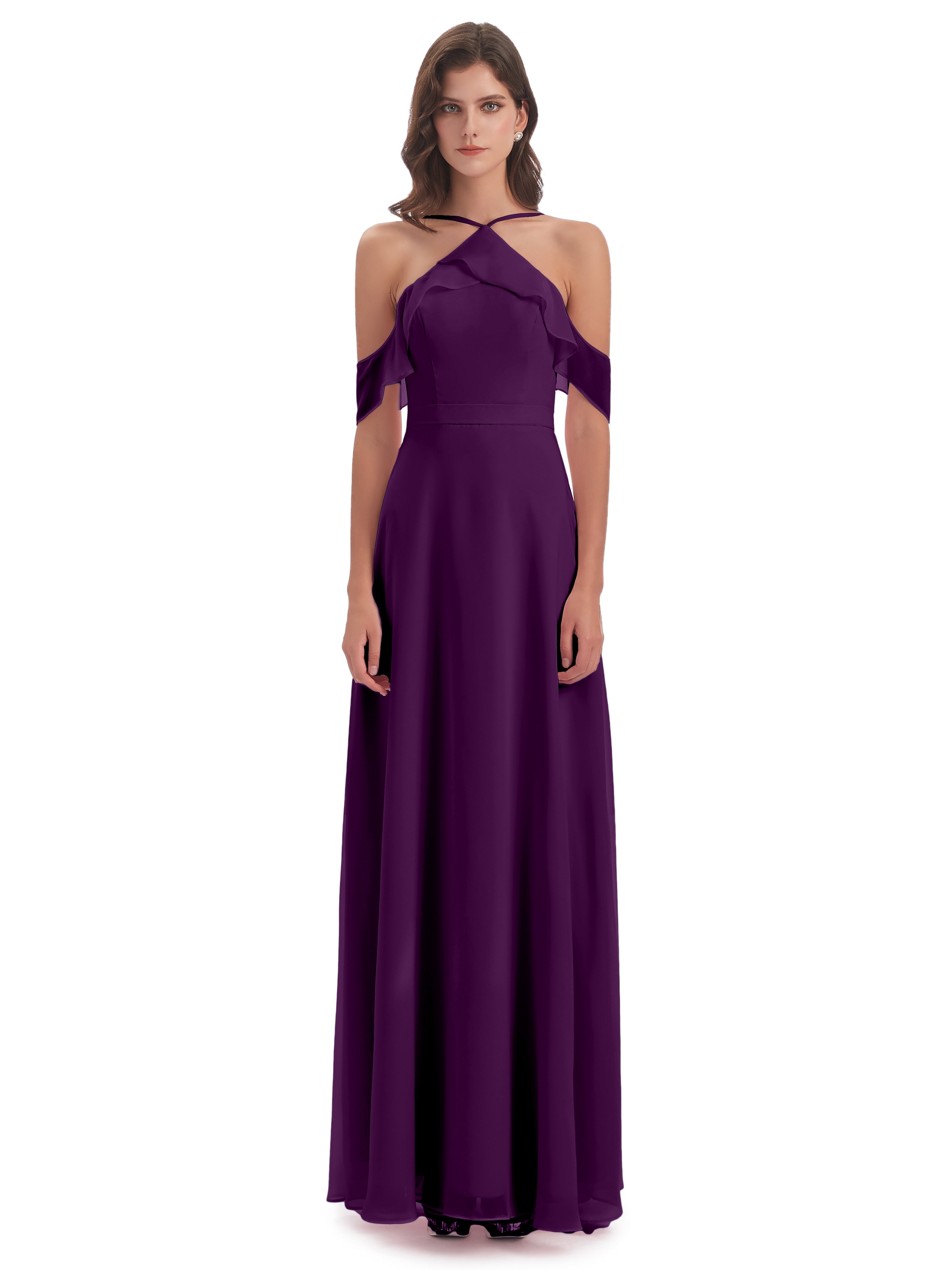 Robes De Demoiselle D'Honneur En Raisin Fourreau/Colonne Hors-La-Épaule Mousseline Robes Demoiselle D'Honneur