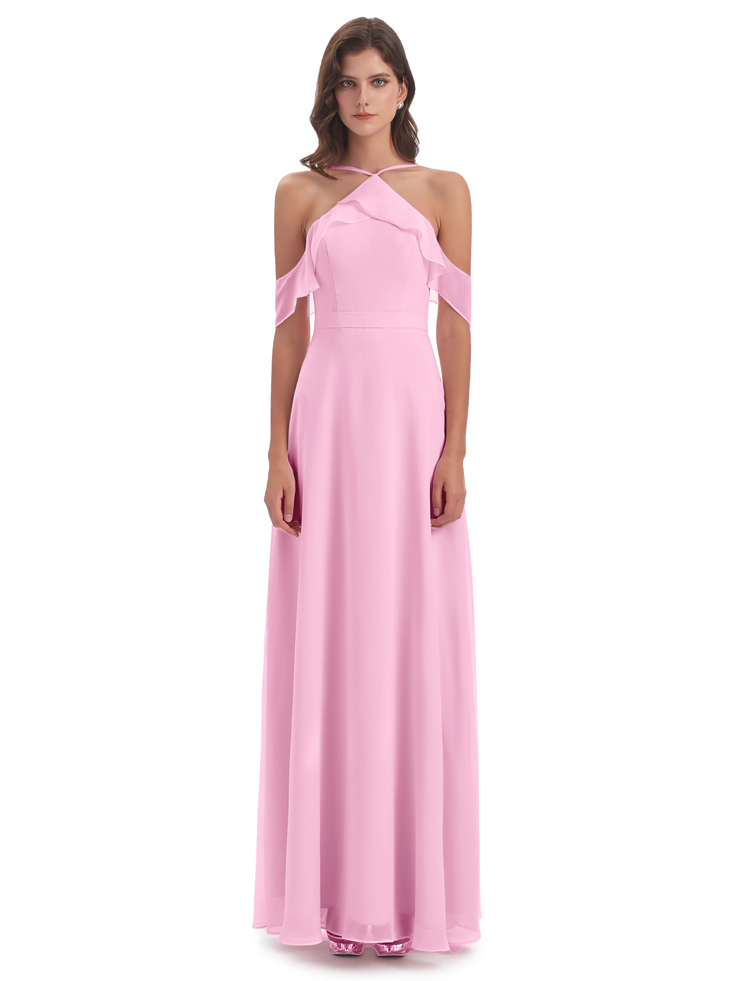 Robe Demoiselle D Honneur Rose Bonbon Fourreau/Colonne Hors-La-Épaule Mousseline Robes Demoiselle D'Honneur