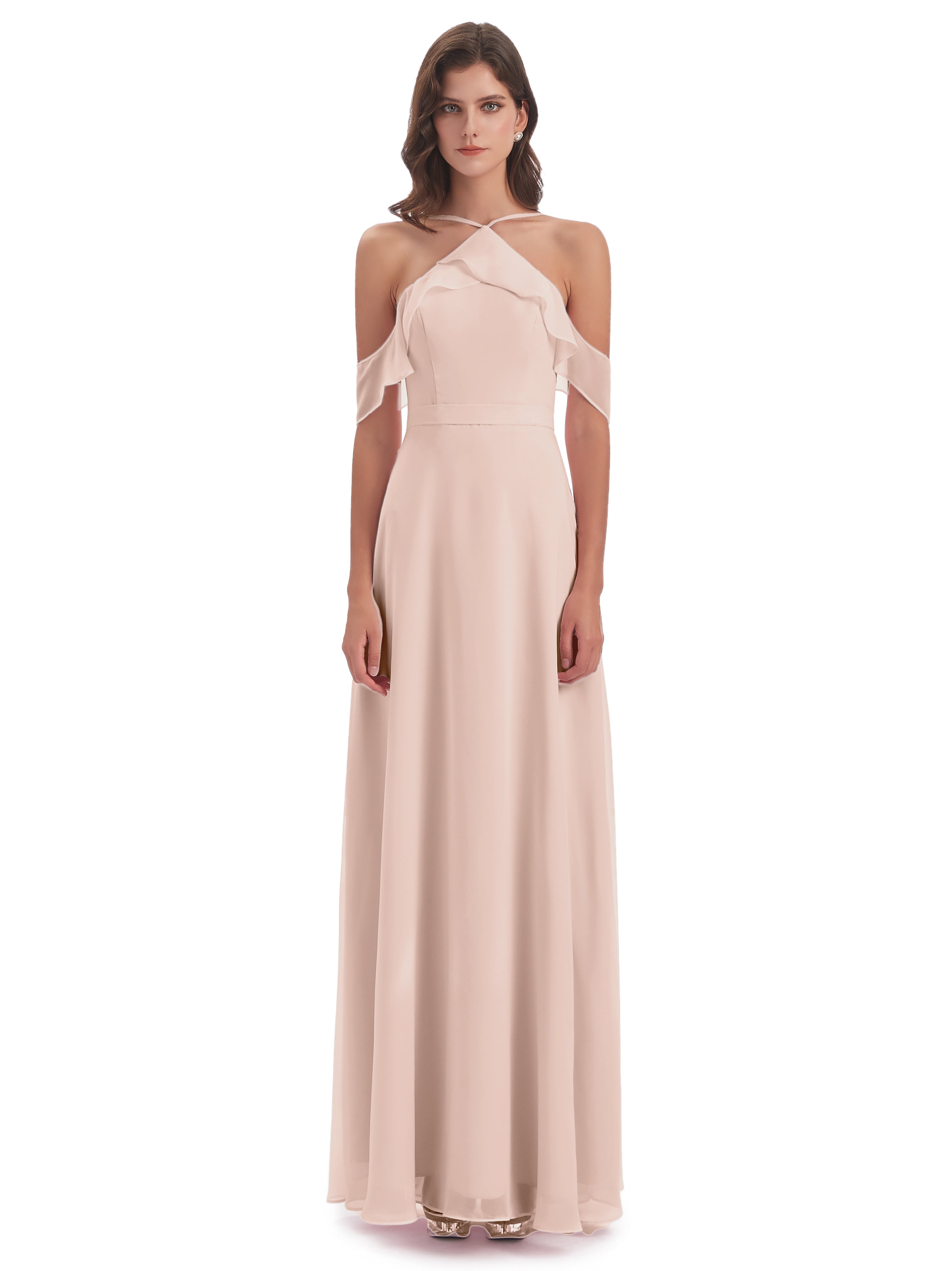 Robe Demoiselle D Honneur Rose Perle Fourreau/Colonne Hors-La-Épaule Mousseline Robes Demoiselle D'Honneur