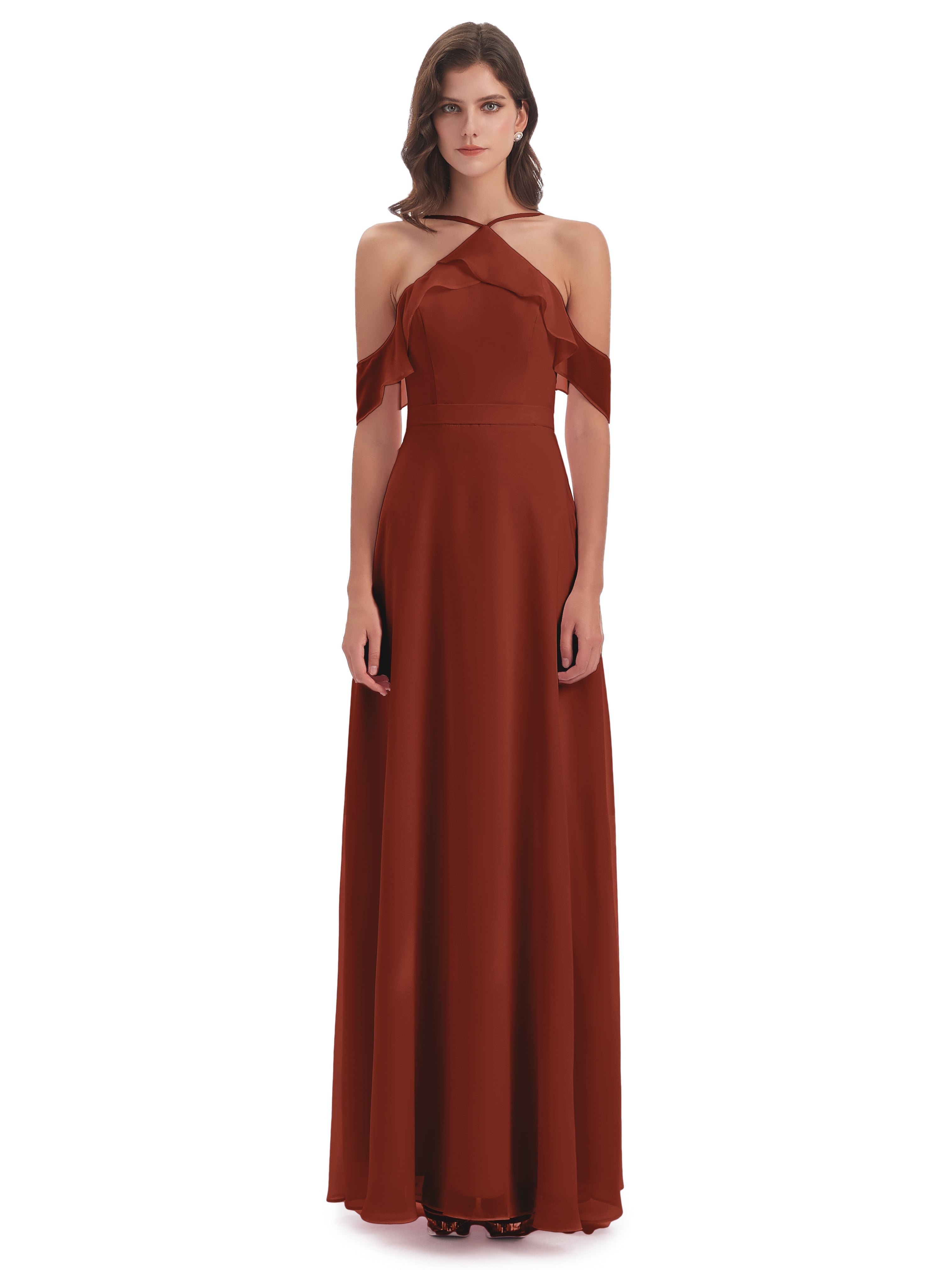 Robe De Demoiselle D'Honneur De Rouille Au Sol Fourreau/Colonne Hors-La-Épaule Mousseline Robes Demoiselle D'Honneur