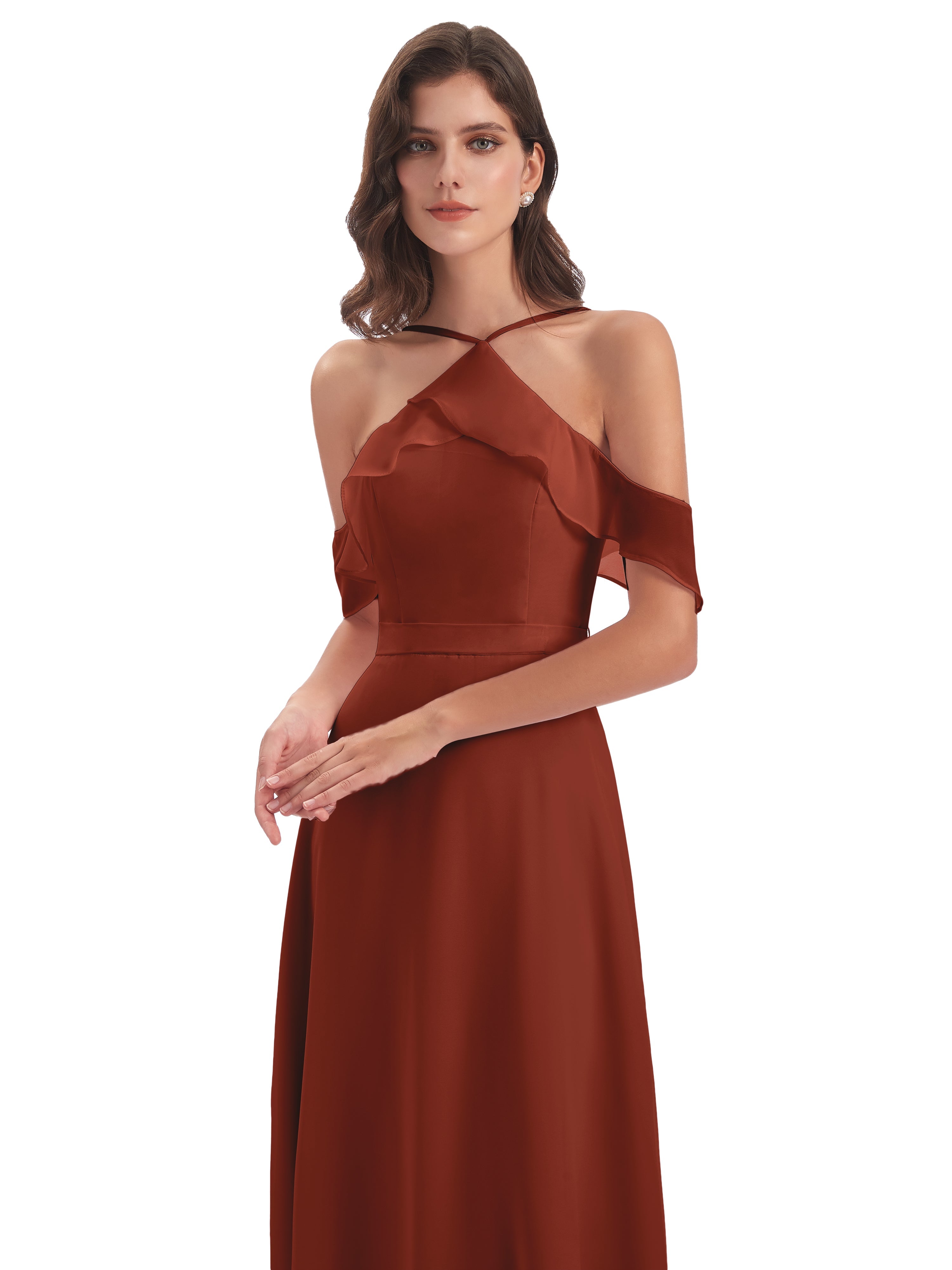 Robe De Demoiselle D'Honneur De Rouille Au Sol Fourreau/Colonne Hors-La-Épaule Mousseline Robes Demoiselle D'Honneur