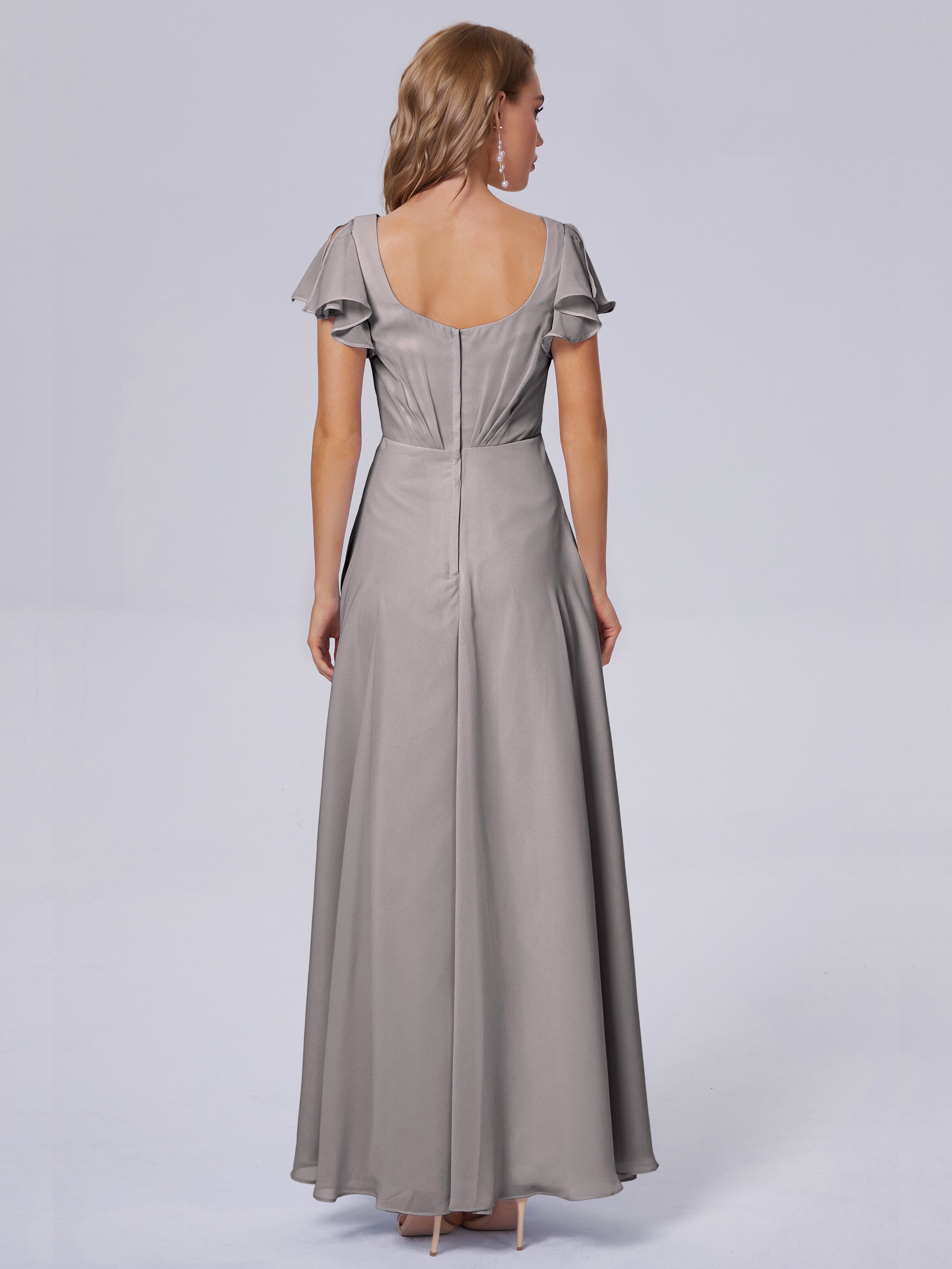 Robe Demoiselle D Honneur Argenté Col V Mousseline Robes Demoiselle D'Honneur