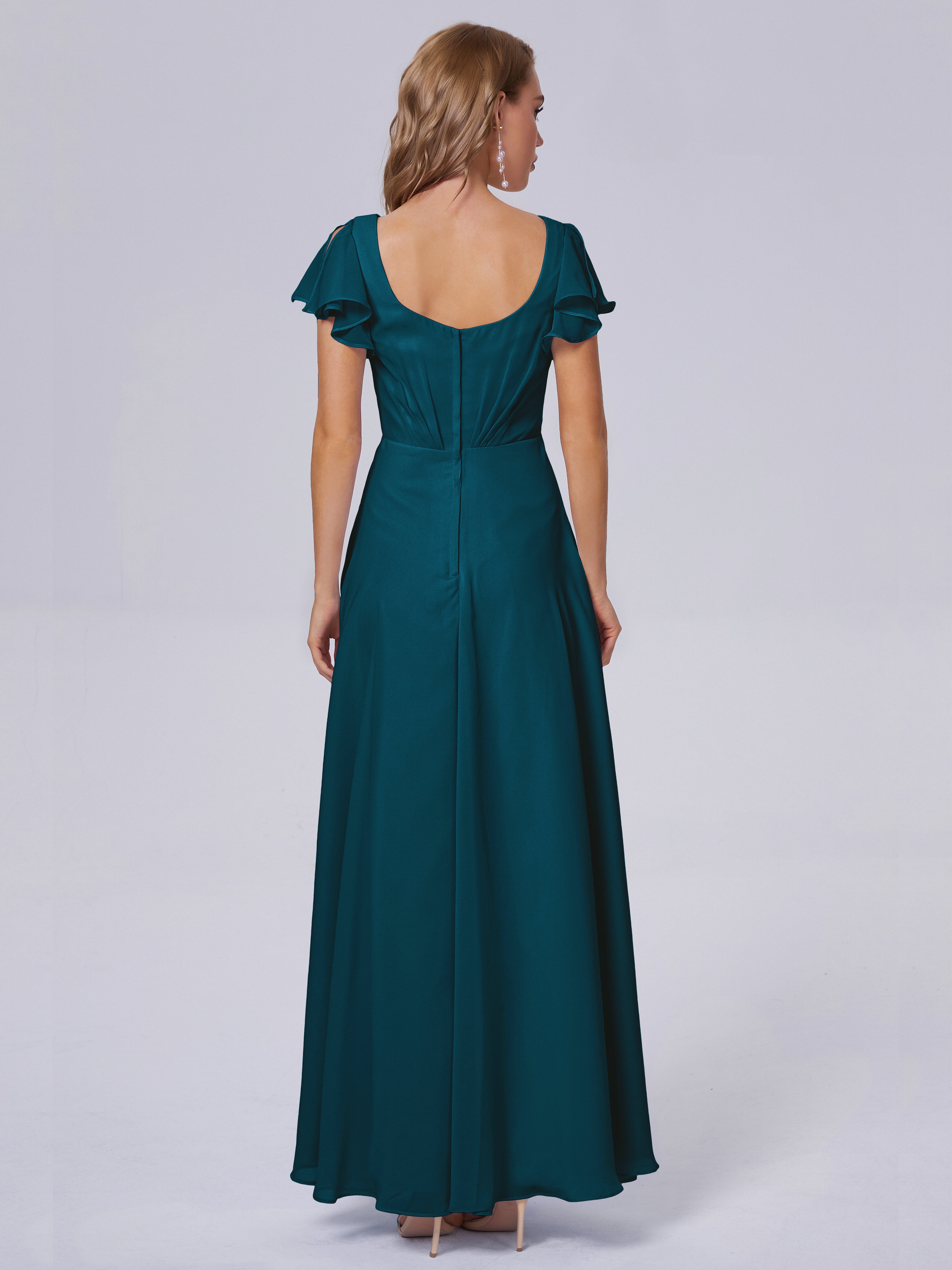 Robe De Demoiselle D'Honneur Bleu Encre Col V Mousseline Robes Demoiselle D'Honneur