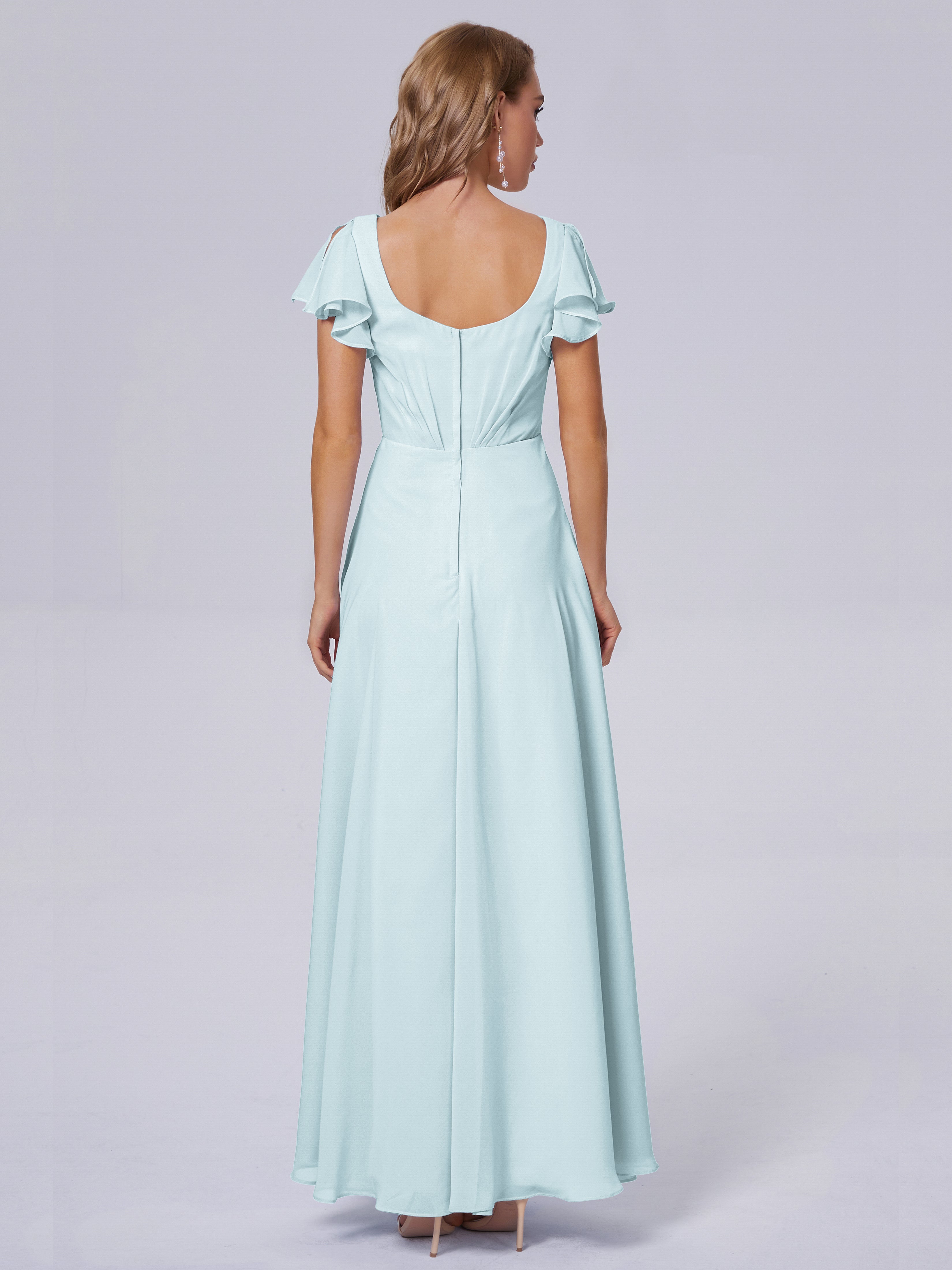 Robe De Demoiselle D'Honneur Brume Col V Mousseline Robes Demoiselle D'Honneur