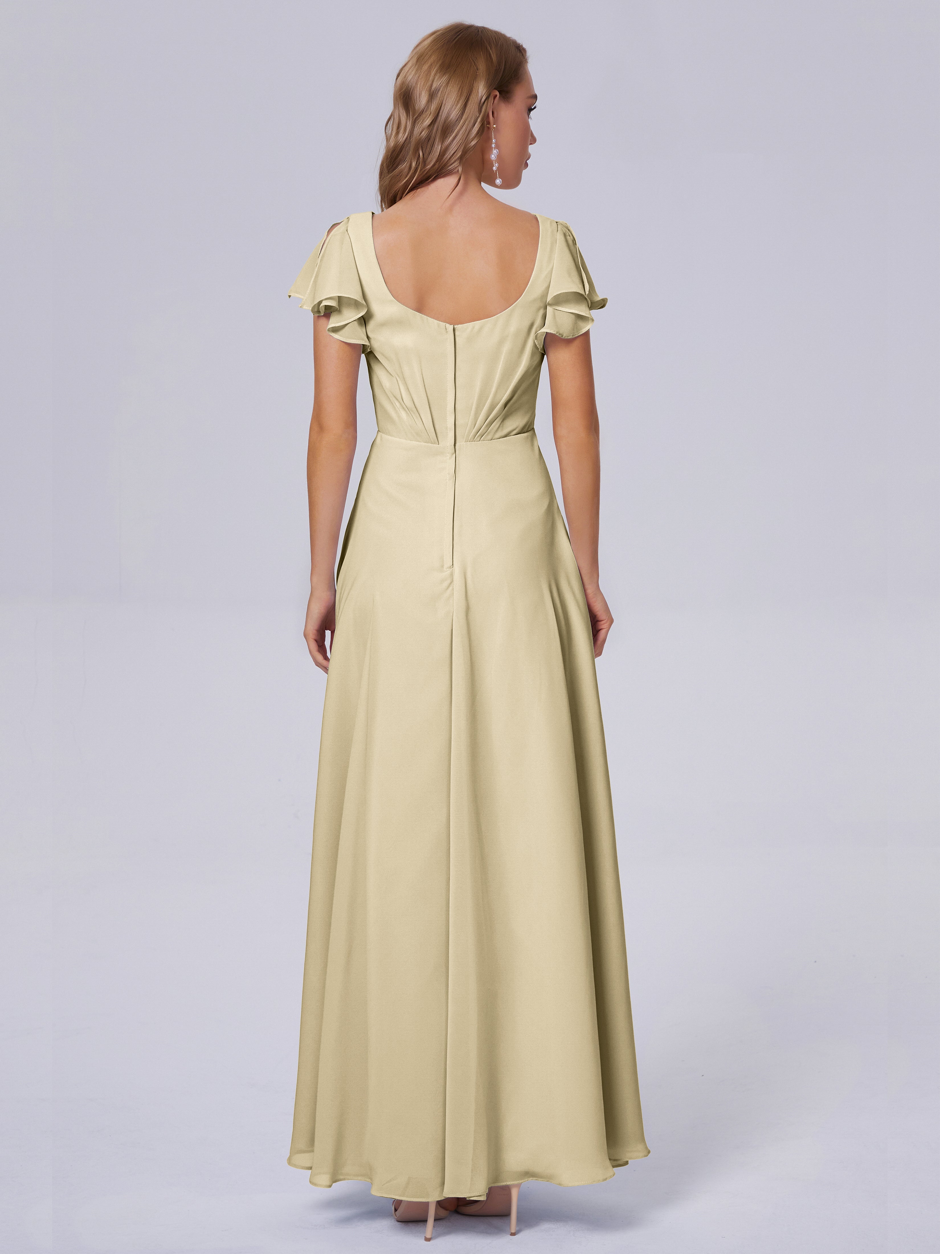 Robe Demoiselle D Honneur Champagne Col V Mousseline Robes Demoiselle D'Honneur