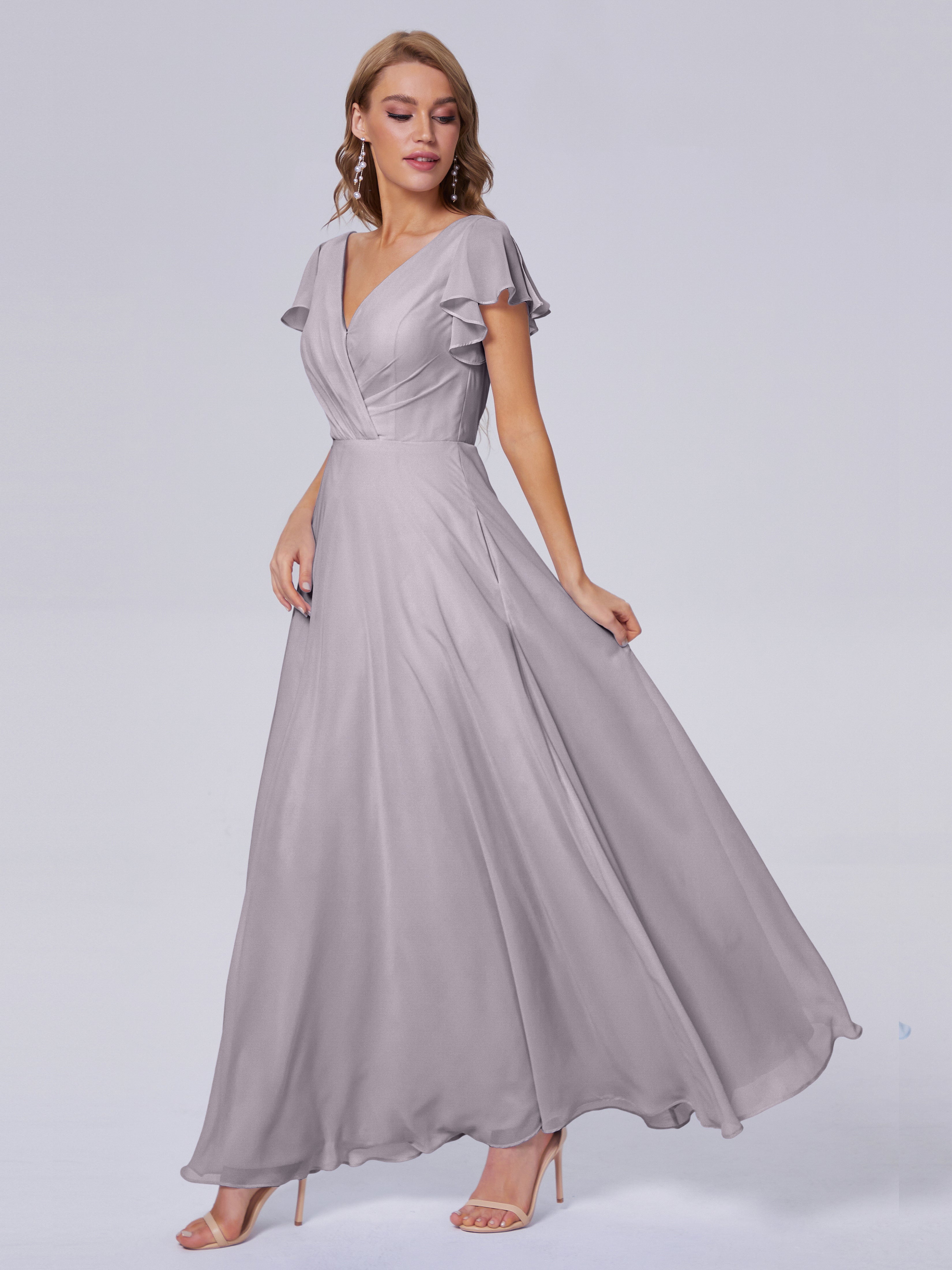 Robes De Demoiselle D'Honneur Crépuscule Col V Mousseline Robes Demoiselle D'Honneur