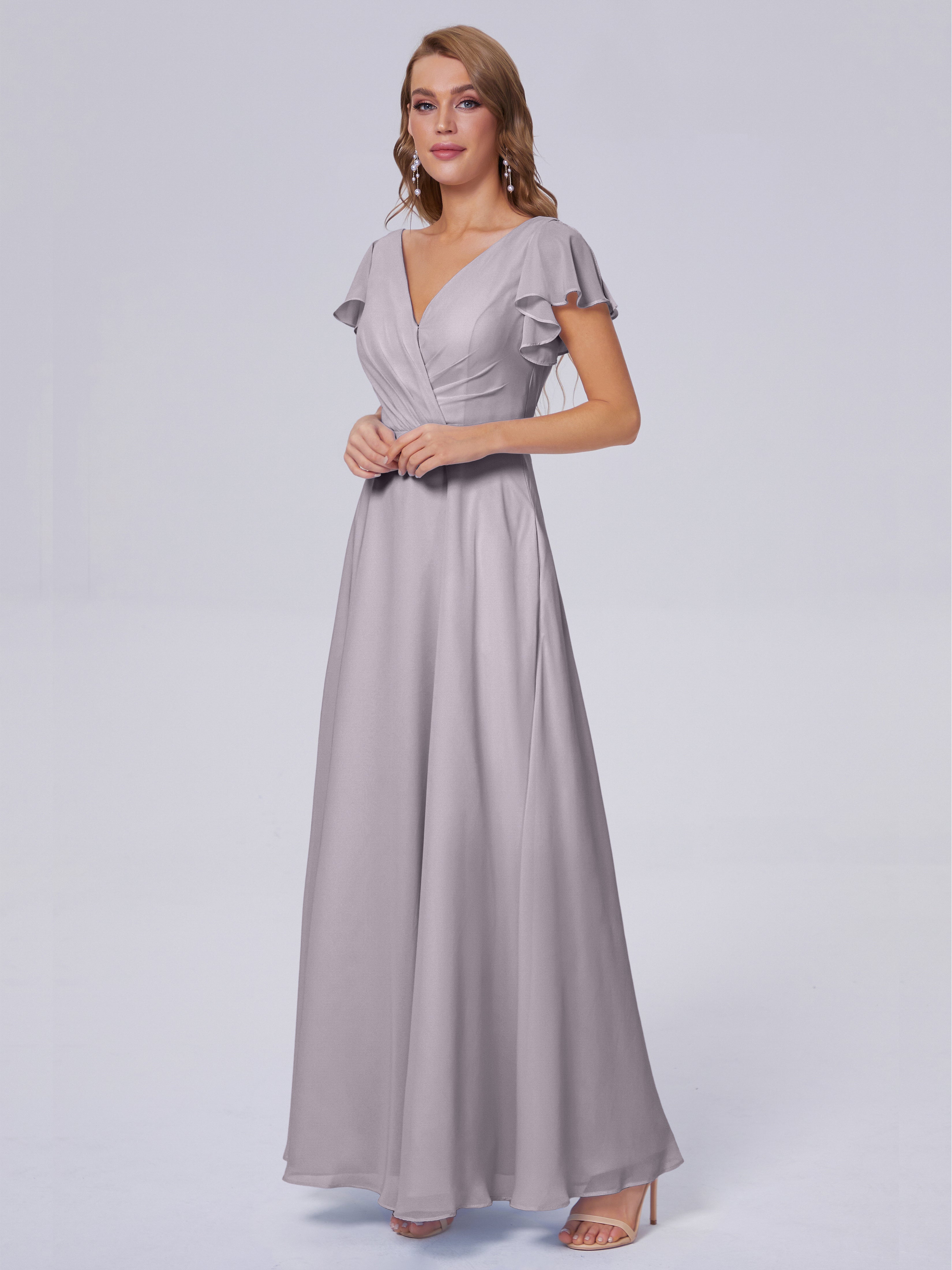 Robes De Demoiselle D'Honneur Crépuscule Col V Mousseline Robes Demoiselle D'Honneur