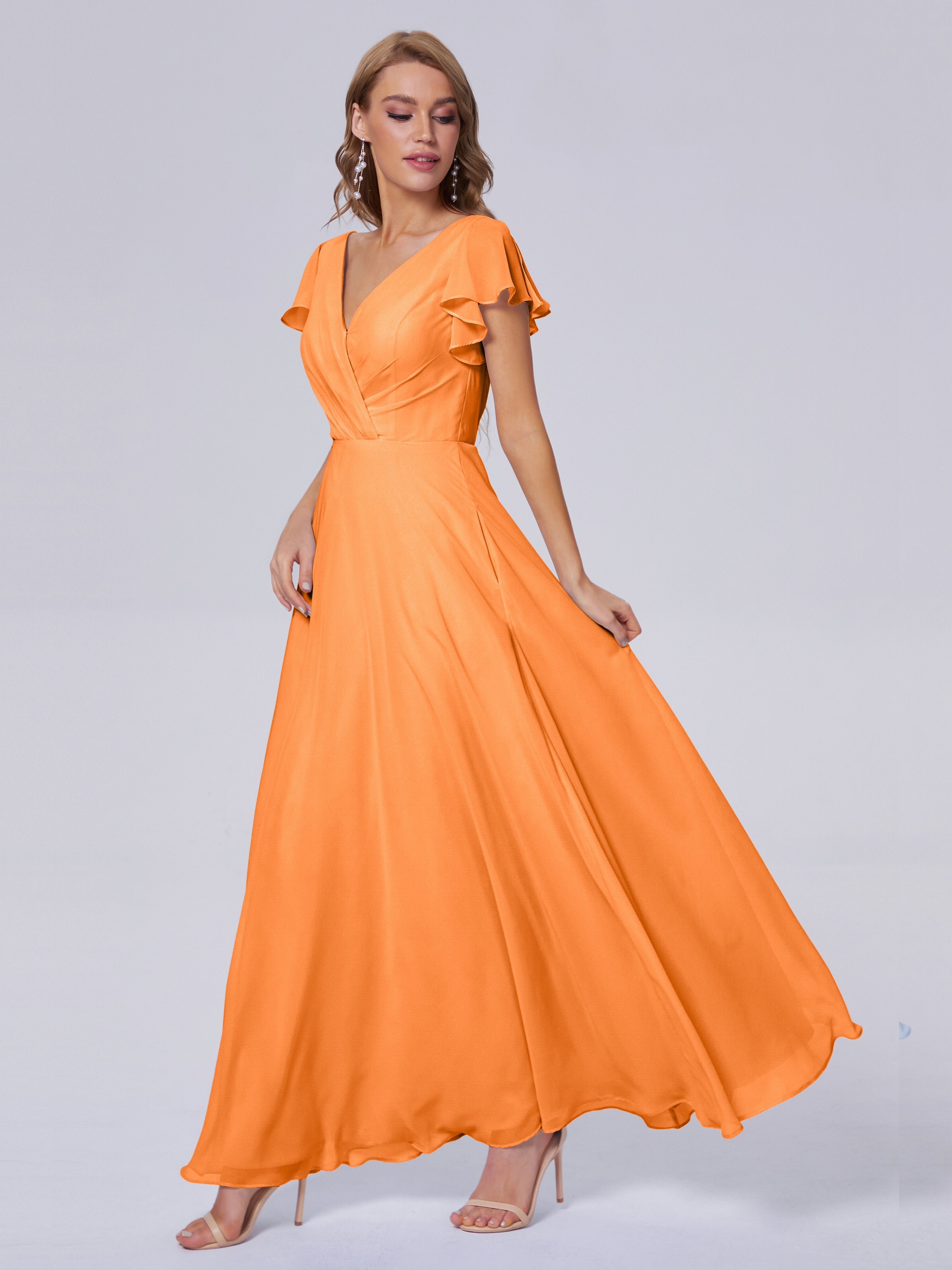 Robe Mousseline Orange Col V Mousseline Robes Demoiselle D'Honneur