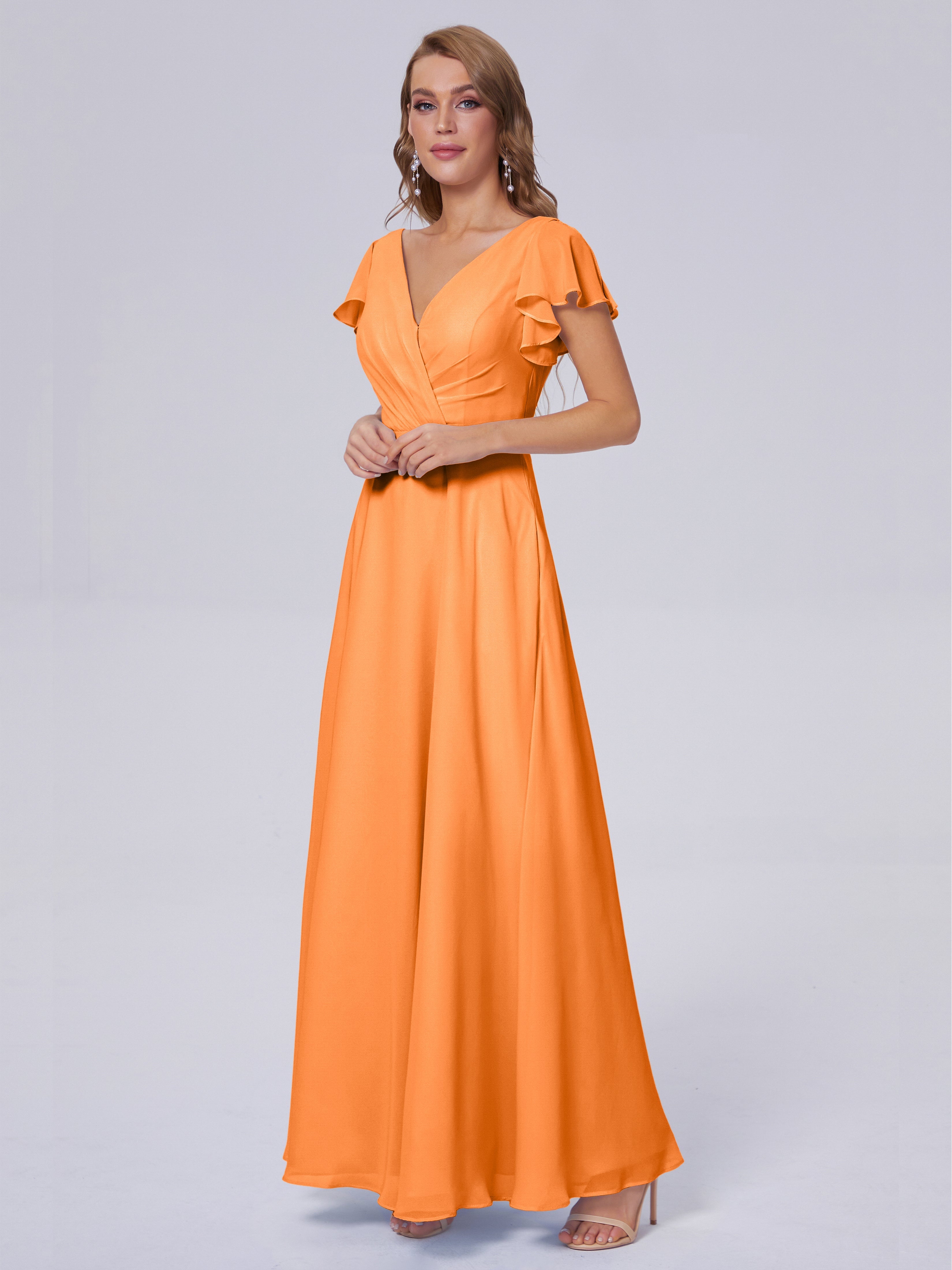 Robe Mousseline Orange Col V Mousseline Robes Demoiselle D'Honneur