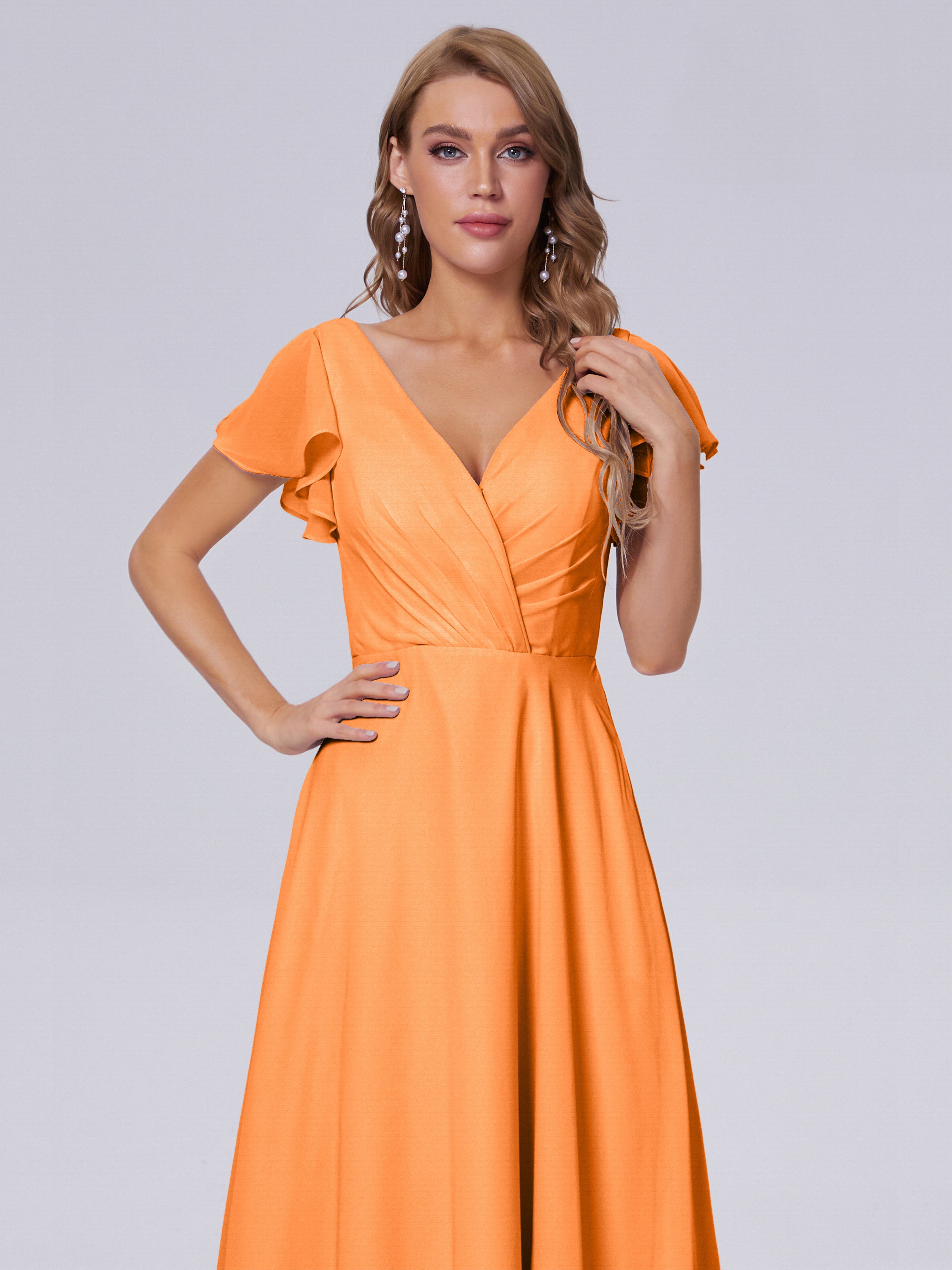 Robe Mousseline Orange Col V Mousseline Robes Demoiselle D'Honneur