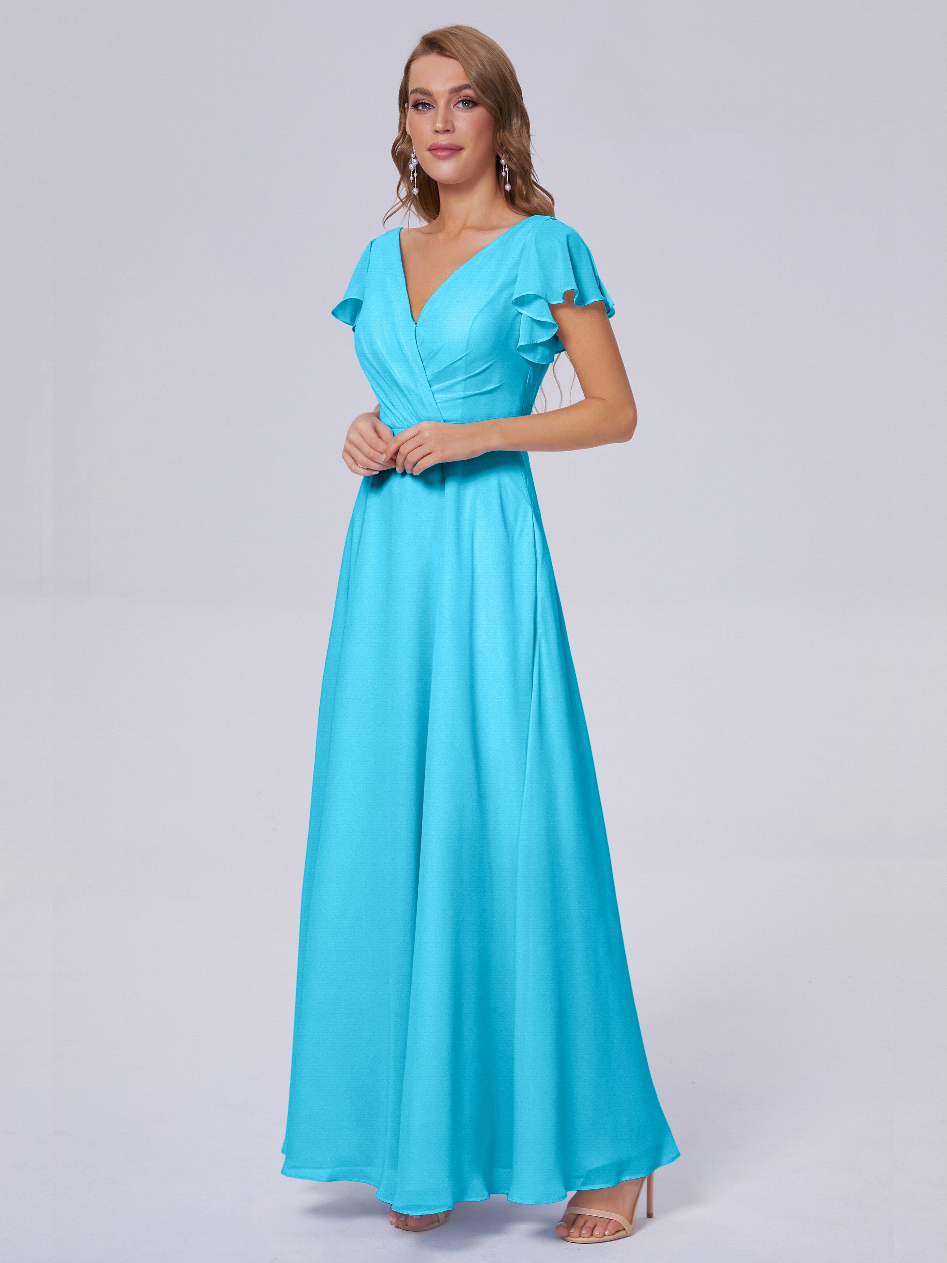 Robe De Demoiselle D'Honneur En Piscine Col V Mousseline Robes Demoiselle D'Honneur