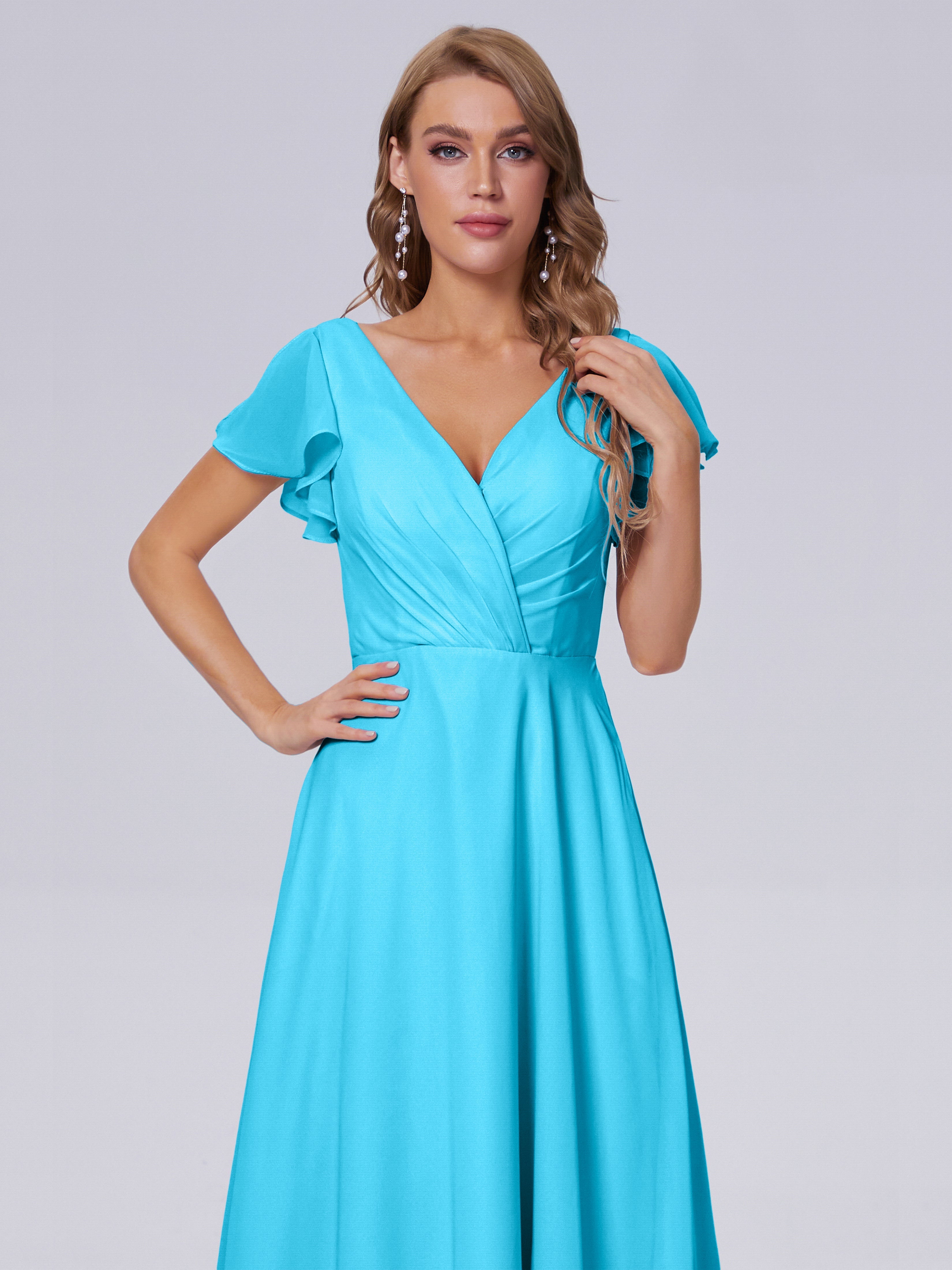 Robe De Demoiselle D'Honneur En Piscine Col V Mousseline Robes Demoiselle D'Honneur