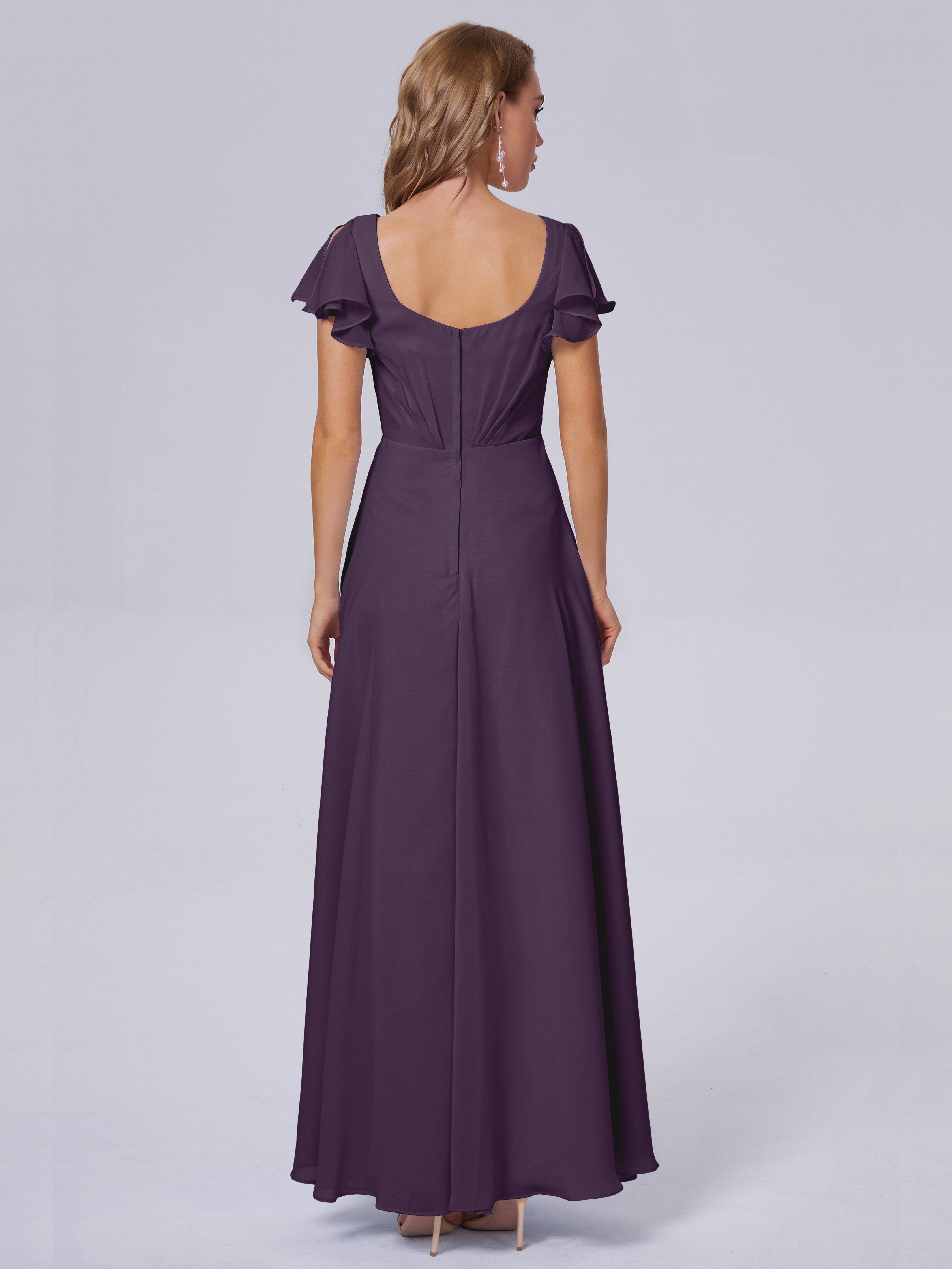 Robe De Demoiselle D'Honneur En Plum Col V Mousseline Robes Demoiselle D'Honneur
