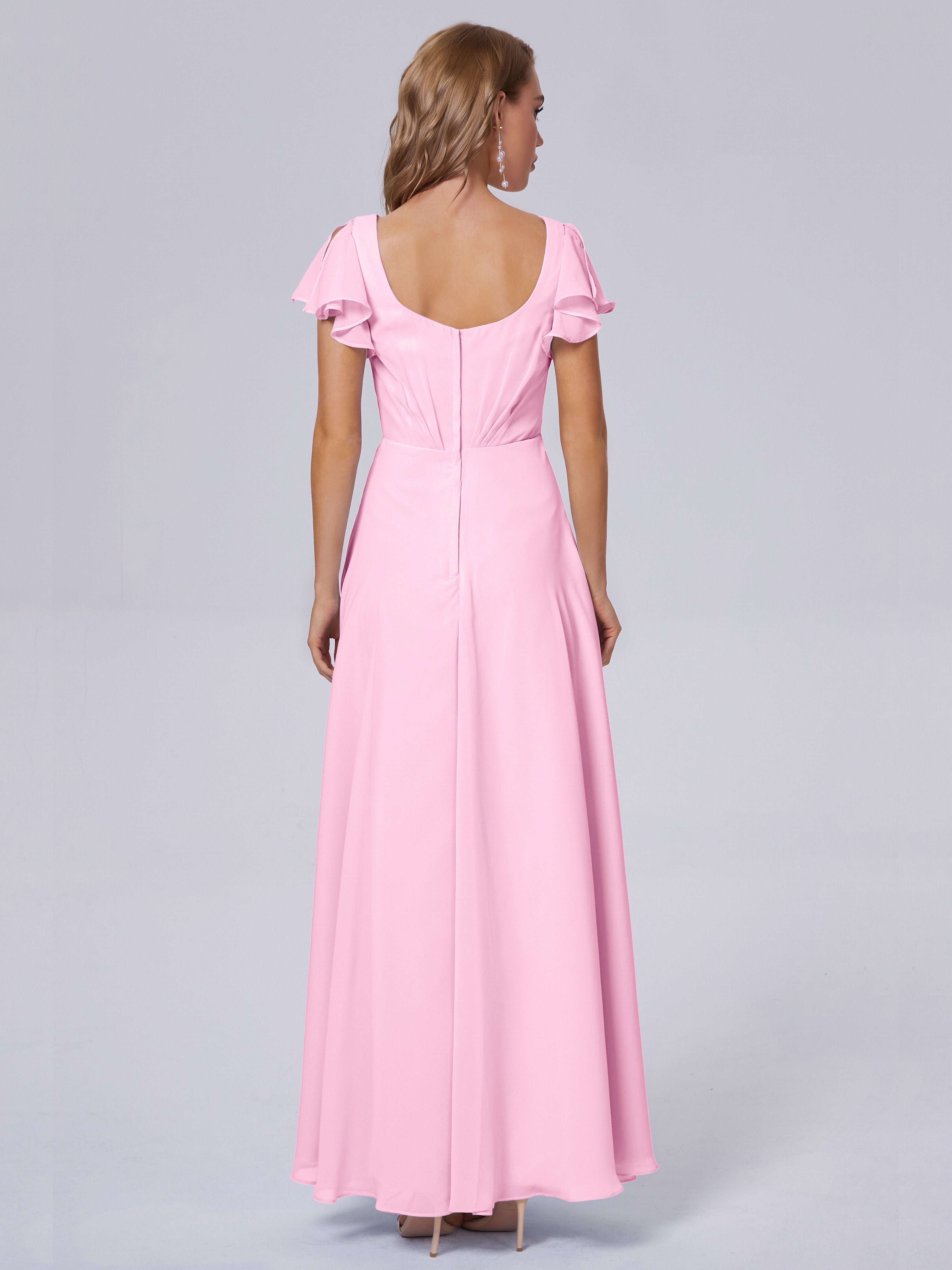 Robes De Demoiselle D'Honneur Rose Bonbon Col V Mousseline Robes Demoiselle D'Honneur