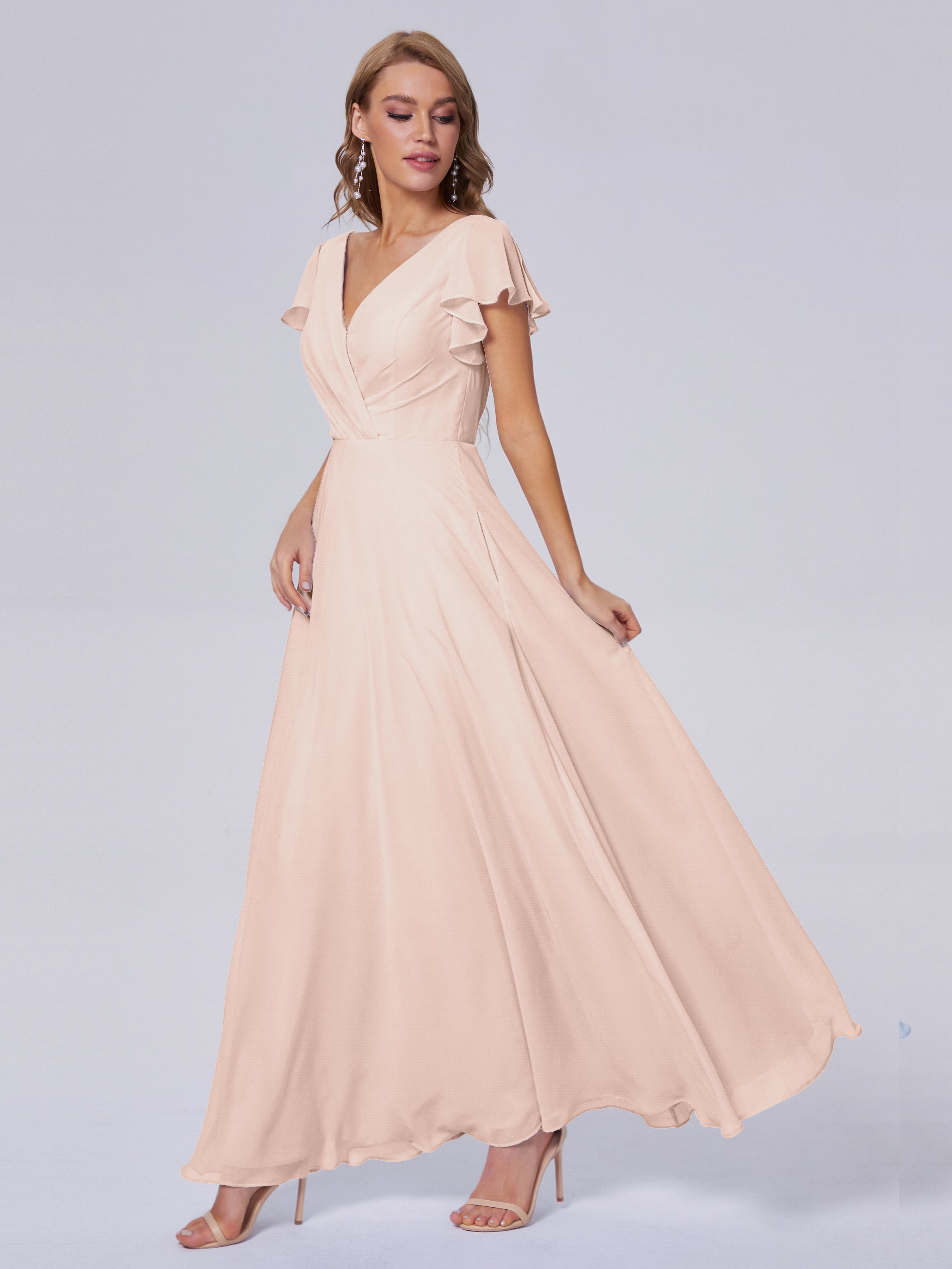 Robe De Demoiselle D'Honneur En Perles Col V Mousseline Robes Demoiselle D'Honneur