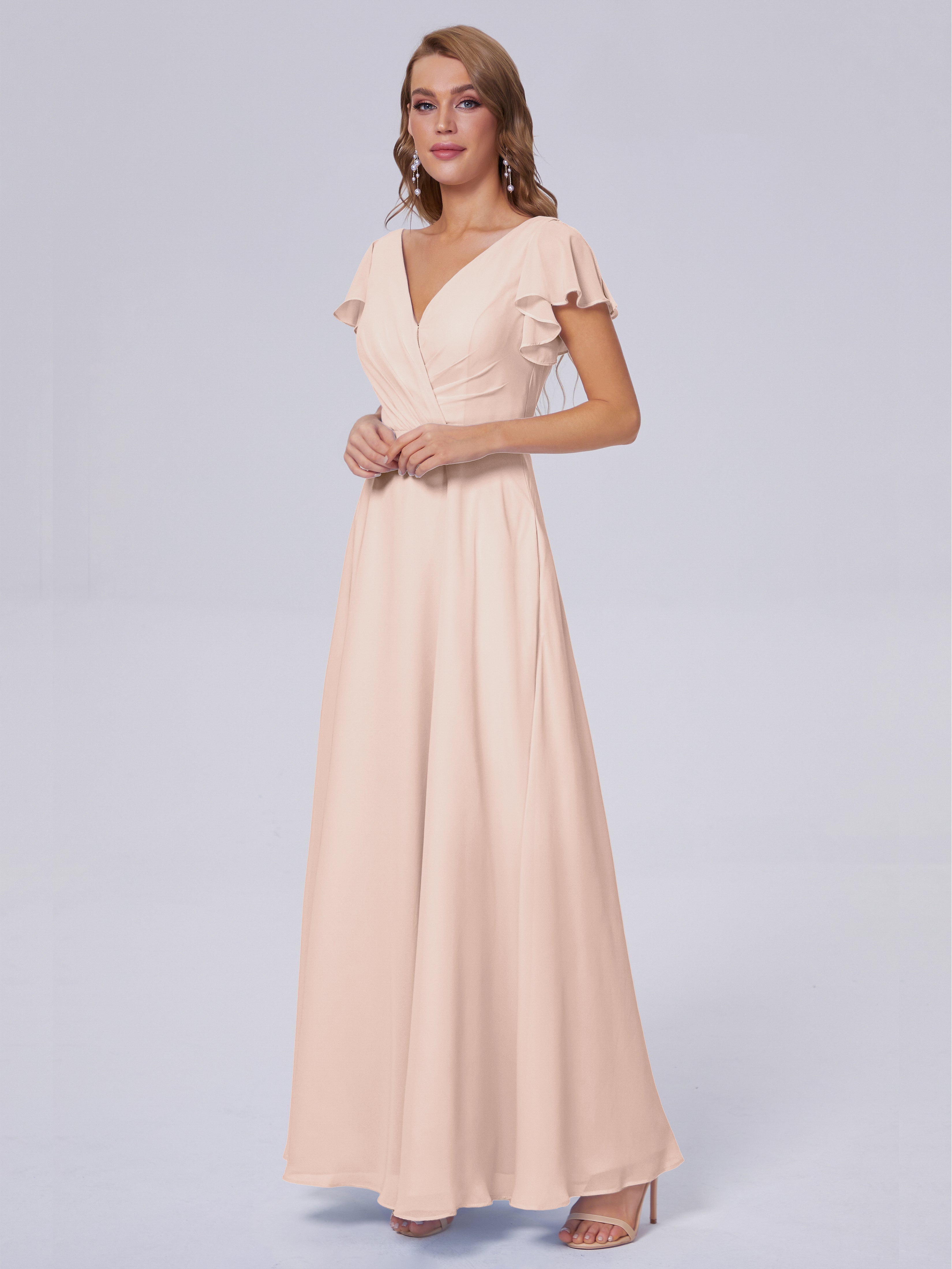 Robe De Demoiselle D'Honneur En Perles Col V Mousseline Robes Demoiselle D'Honneur