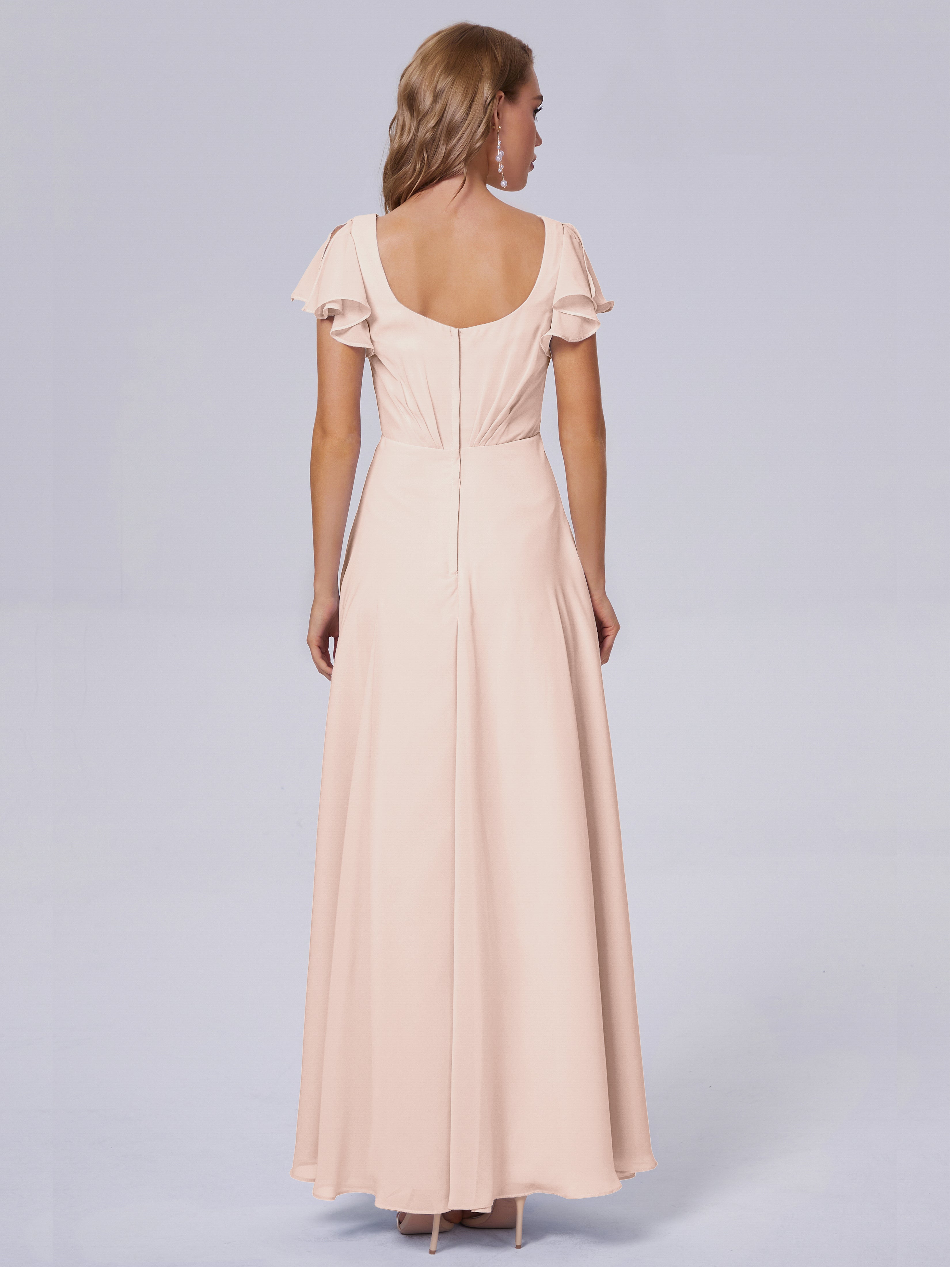 Robe De Demoiselle D'Honneur En Perles Col V Mousseline Robes Demoiselle D'Honneur
