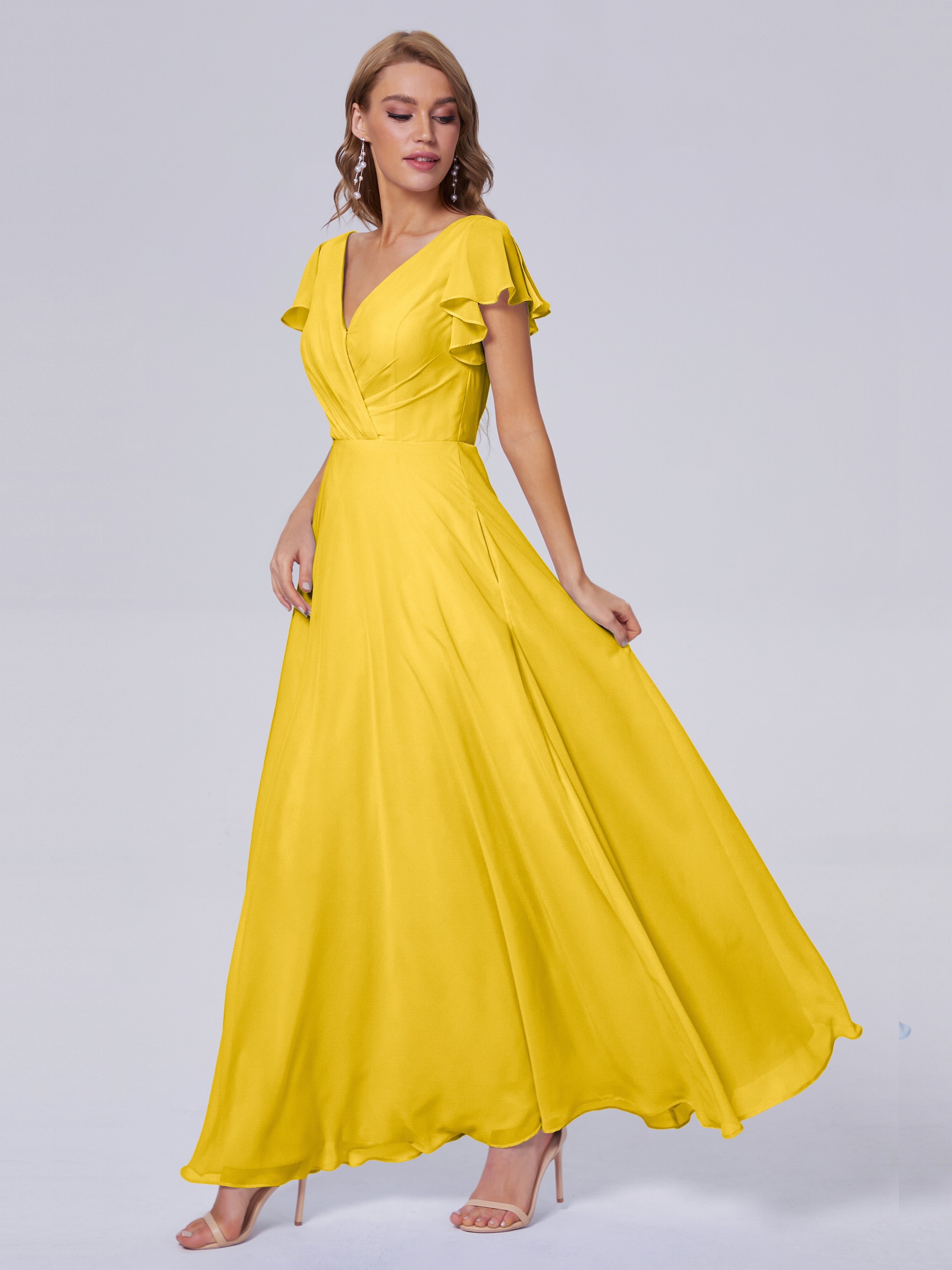 Robe De Demoiselle D'Honneur Souci Col V Mousseline Robes Demoiselle D'Honneur
