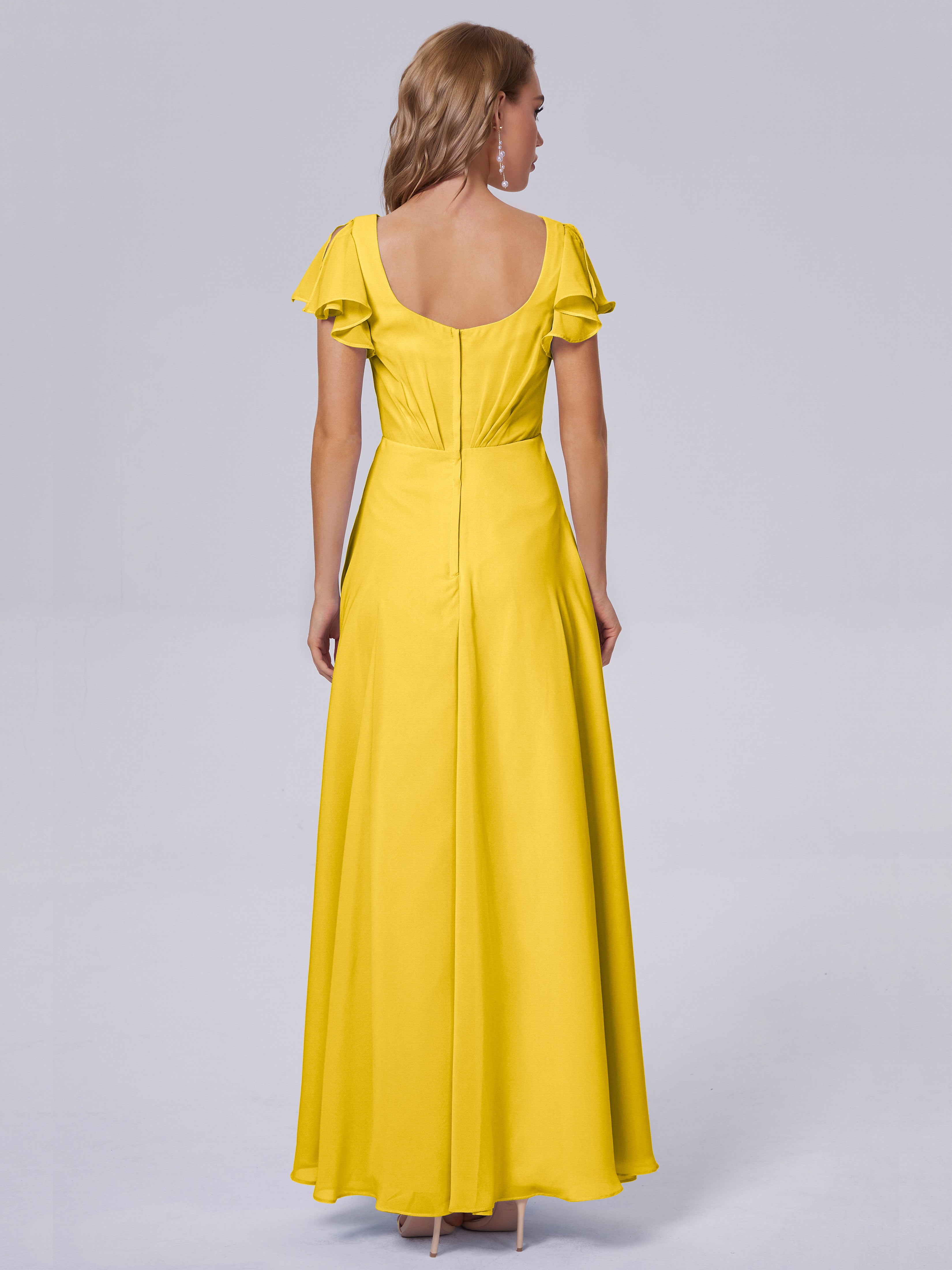Robe De Demoiselle D'Honneur Souci Col V Mousseline Robes Demoiselle D'Honneur