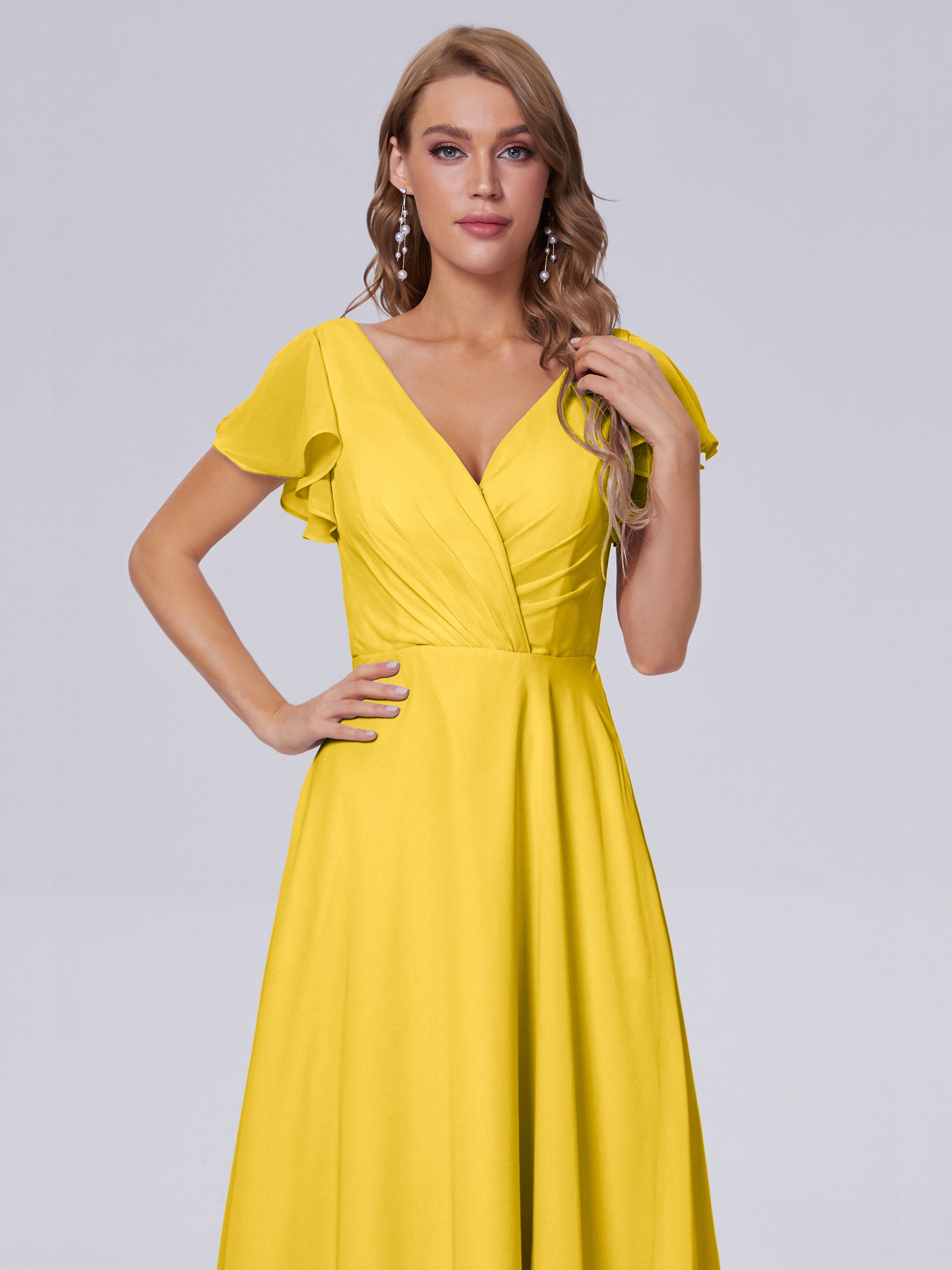 Robe De Demoiselle D'Honneur Souci Col V Mousseline Robes Demoiselle D'Honneur