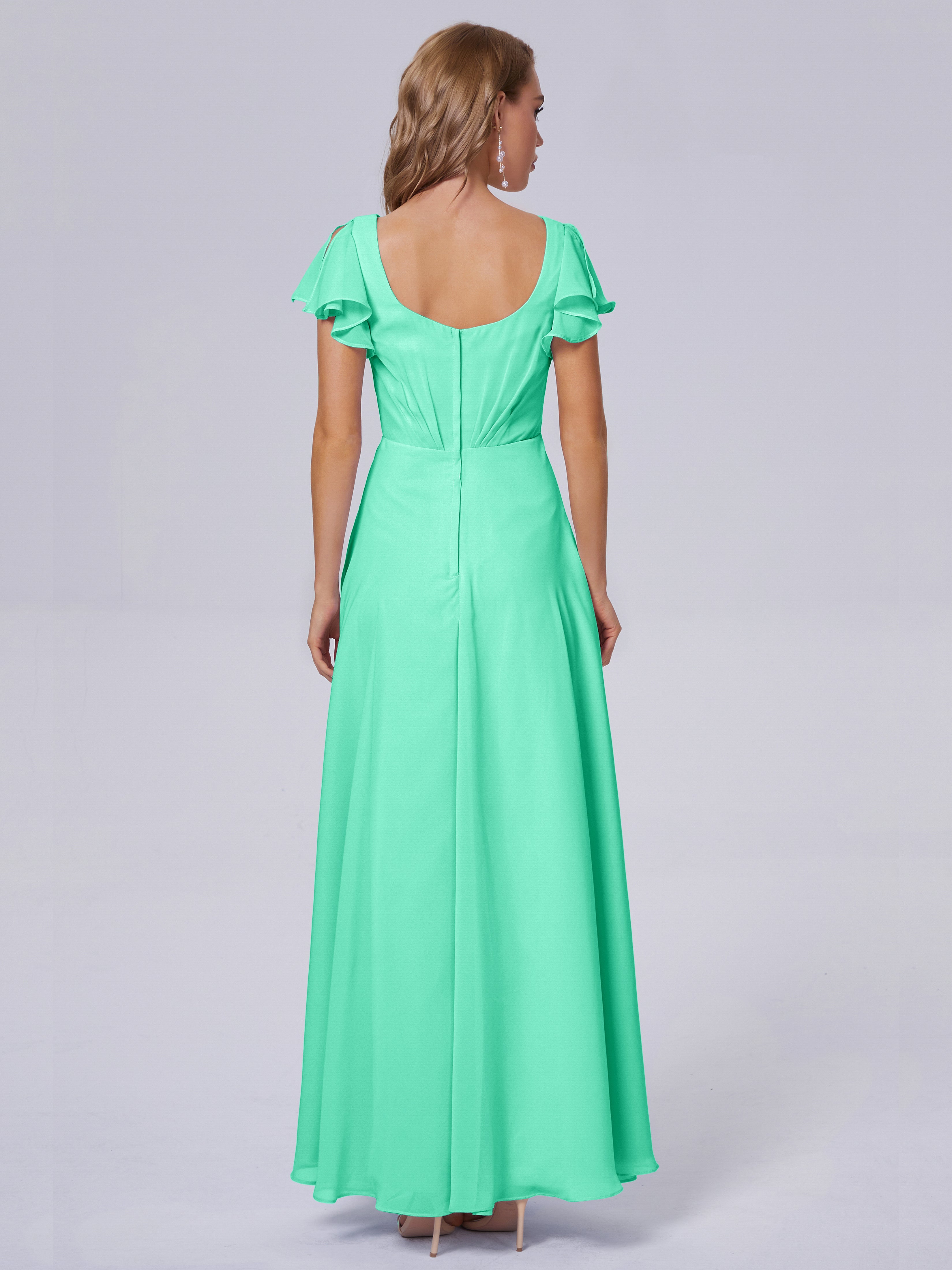 Robes De Demoiselle D'Honneur Bleu Turquoise Col V Mousseline Robes Demoiselle D'Honneur